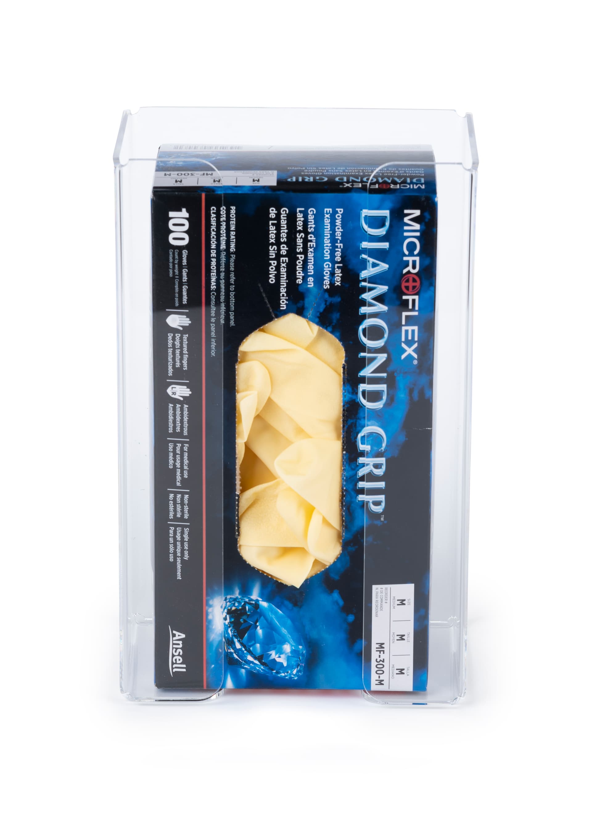 Acrylic glove box dispenser with vertical mount