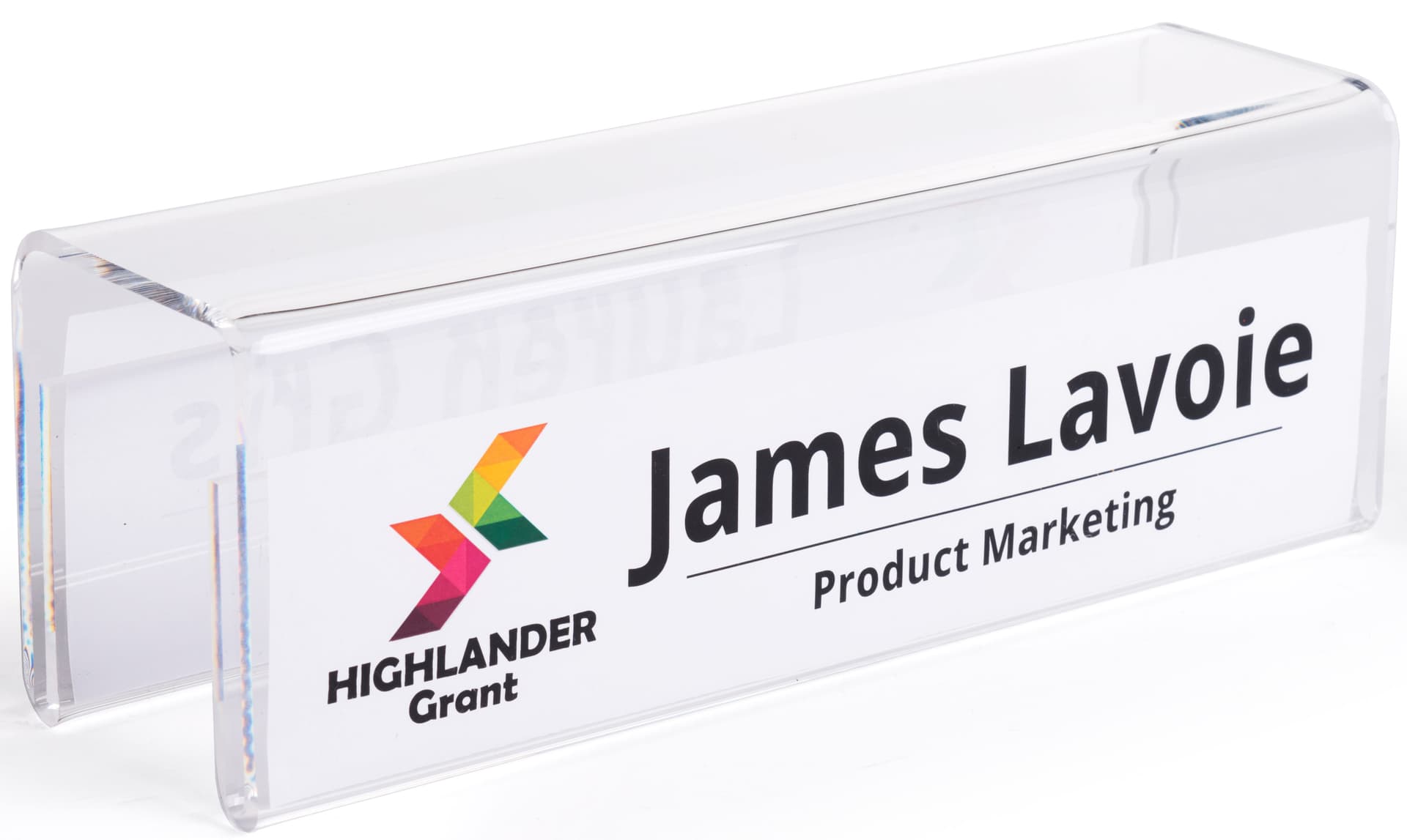 Acrylic partition name plate display with custom graphics