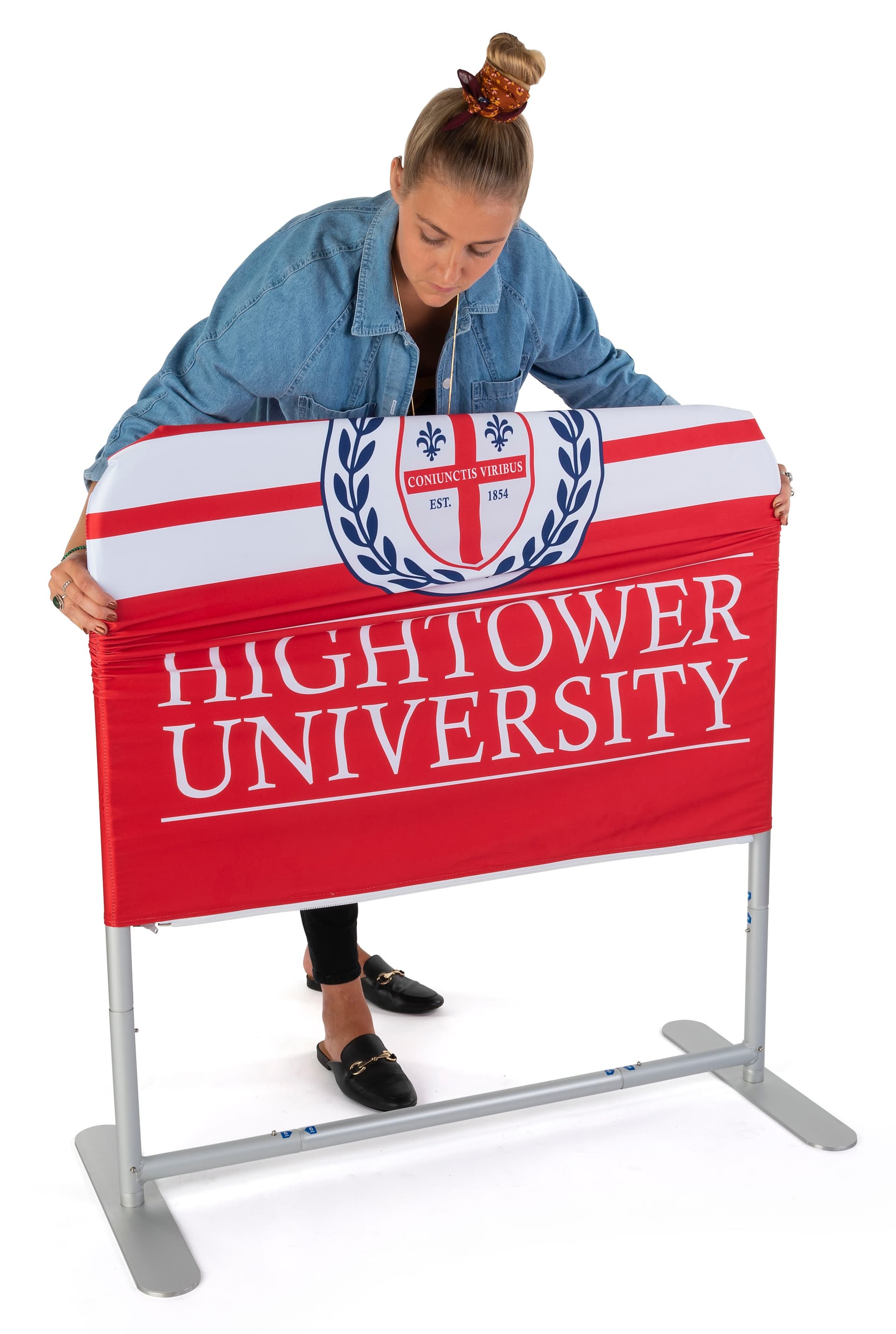 Tension fabric cafe style banner with easy assembly