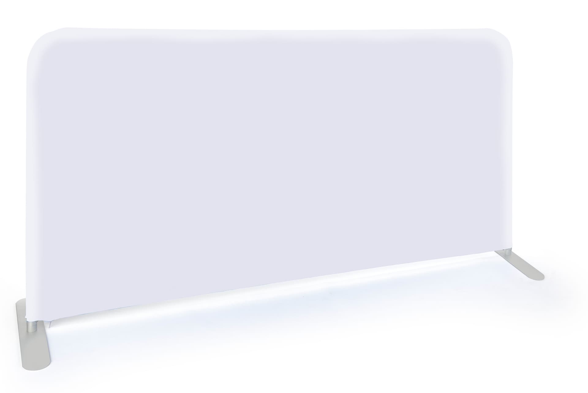 Indoor stretch fabric cafe barrier with solid white backside