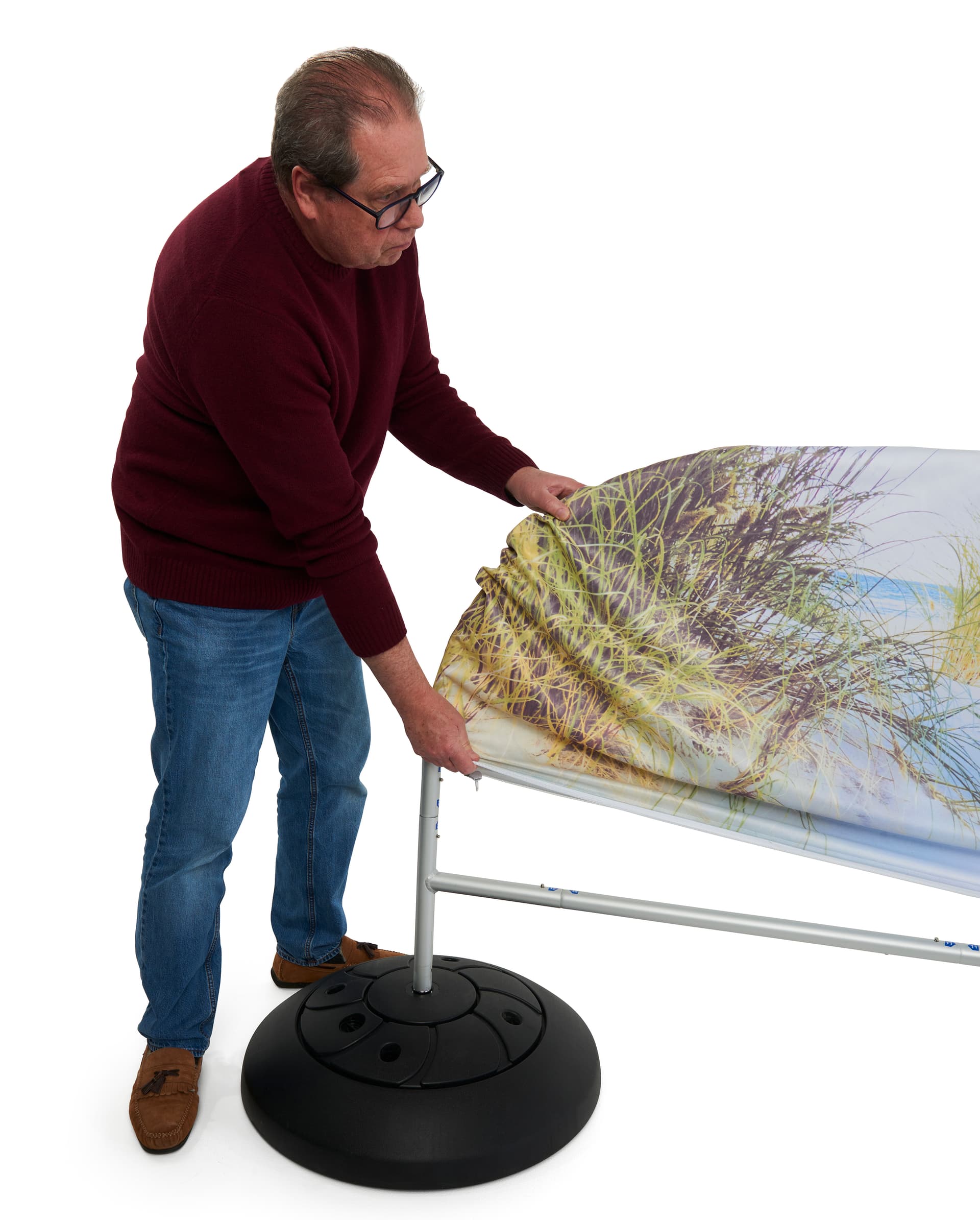This fabric tube crowd barrier system with locking frame