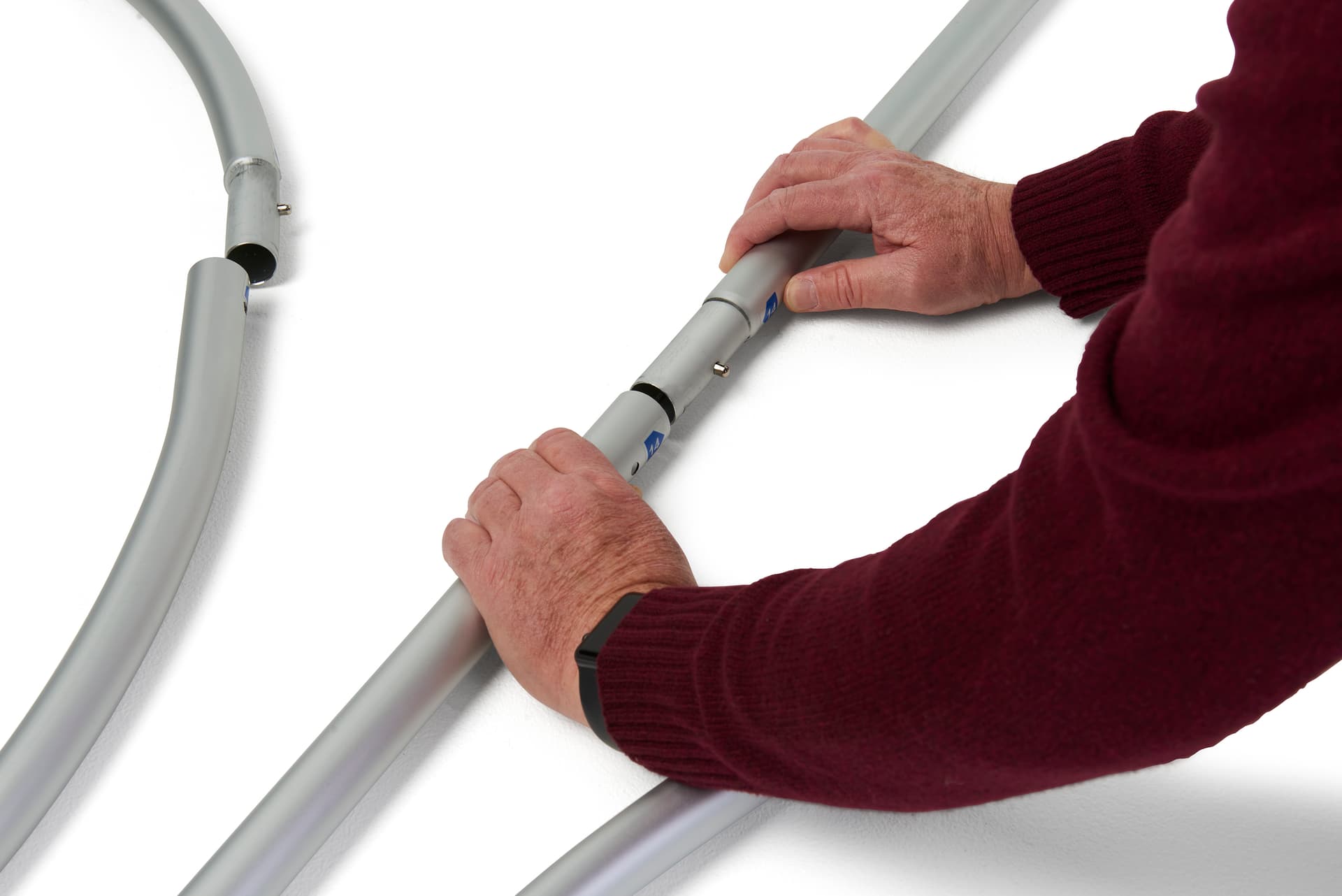 This fabric tube crowd barrier system with snap tube assemble design