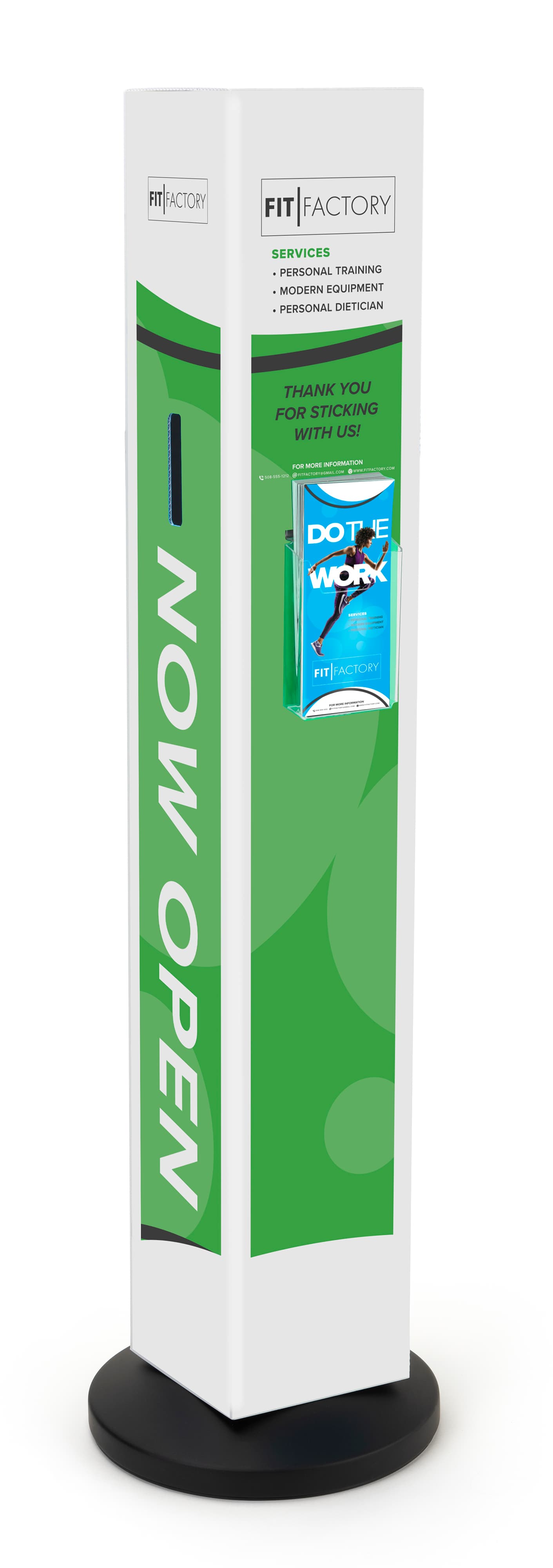 Custom stanchion sleeve with pamphlet holder and full color uv printing