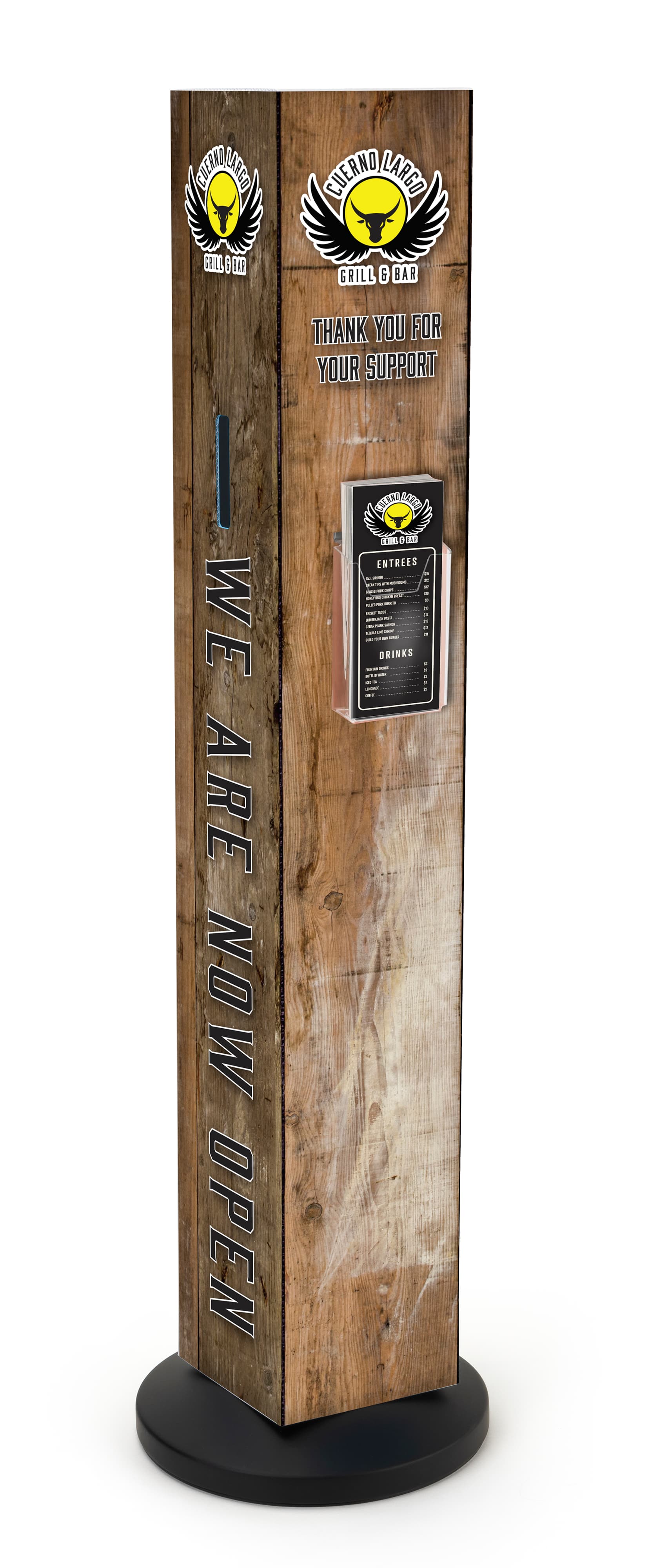 Custom stanchion sleeve with pamphlet holder with durable cardboard material