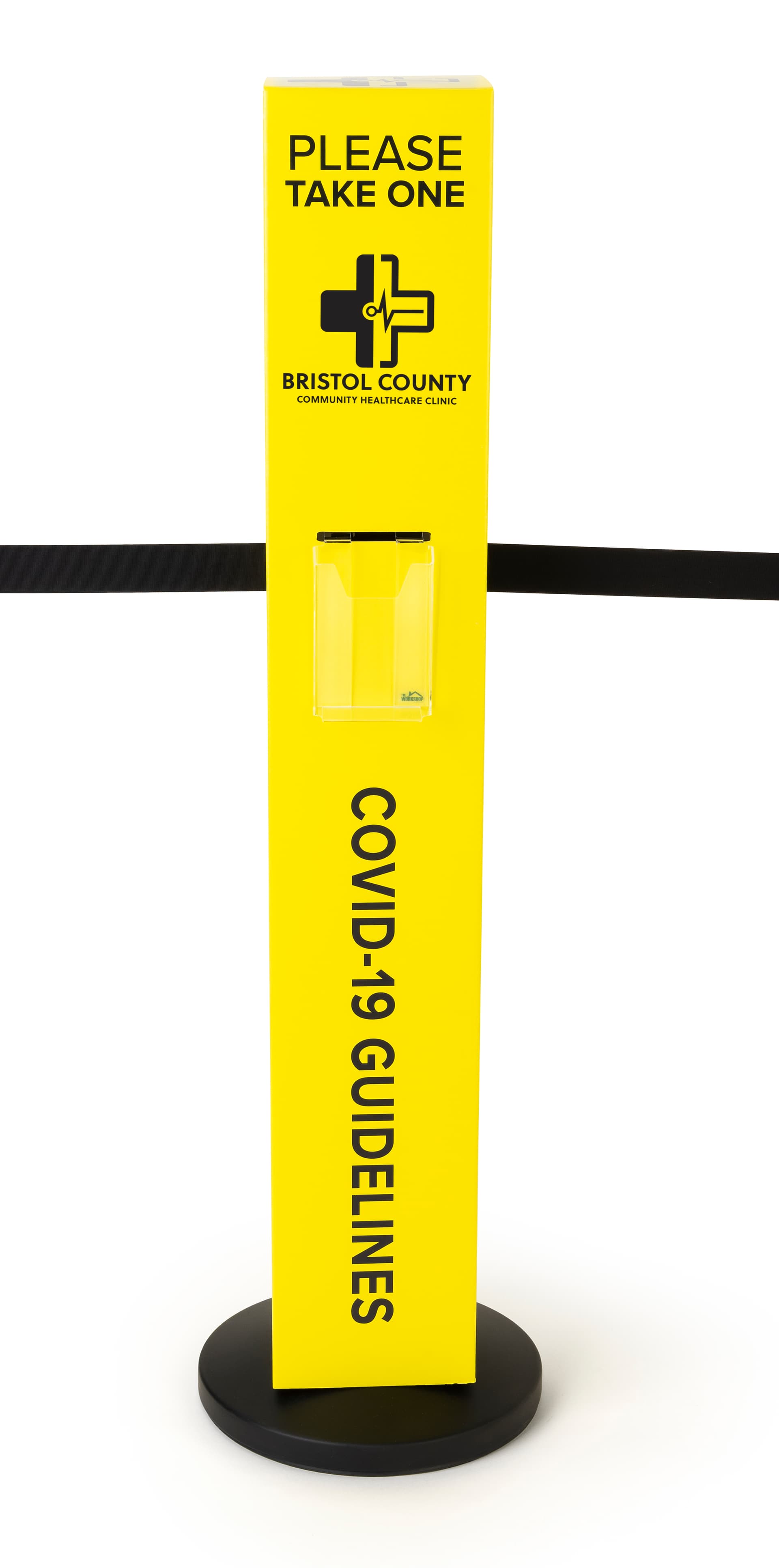 Custom stanchion sleeve with pamphlet holder with three sided slots for belt extension