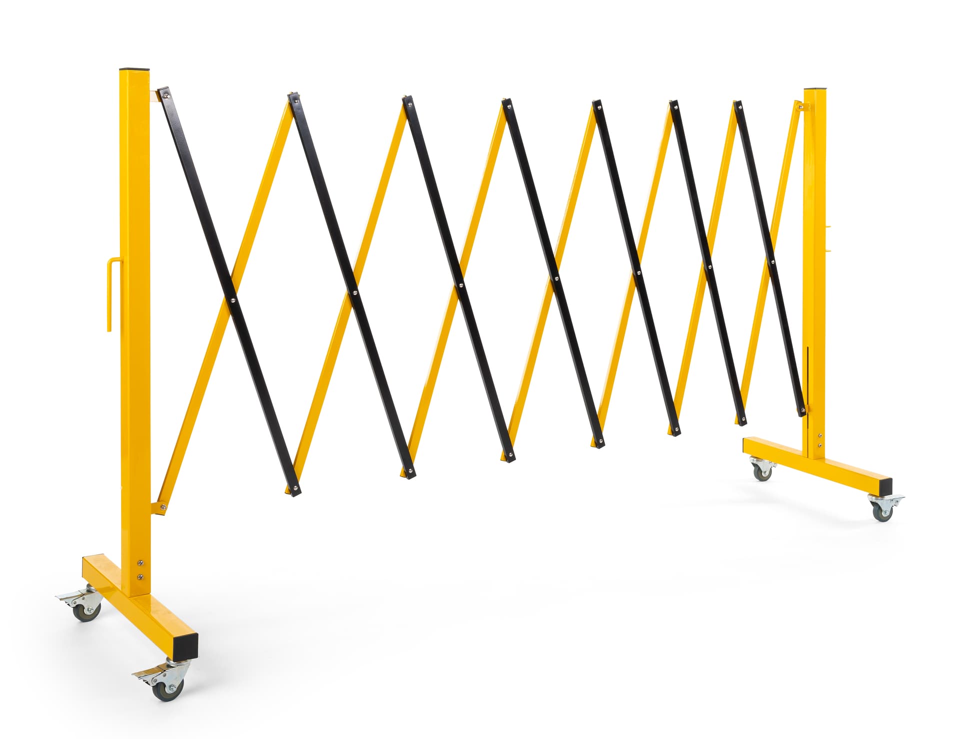 Collapsible security gate with black and yellow finish