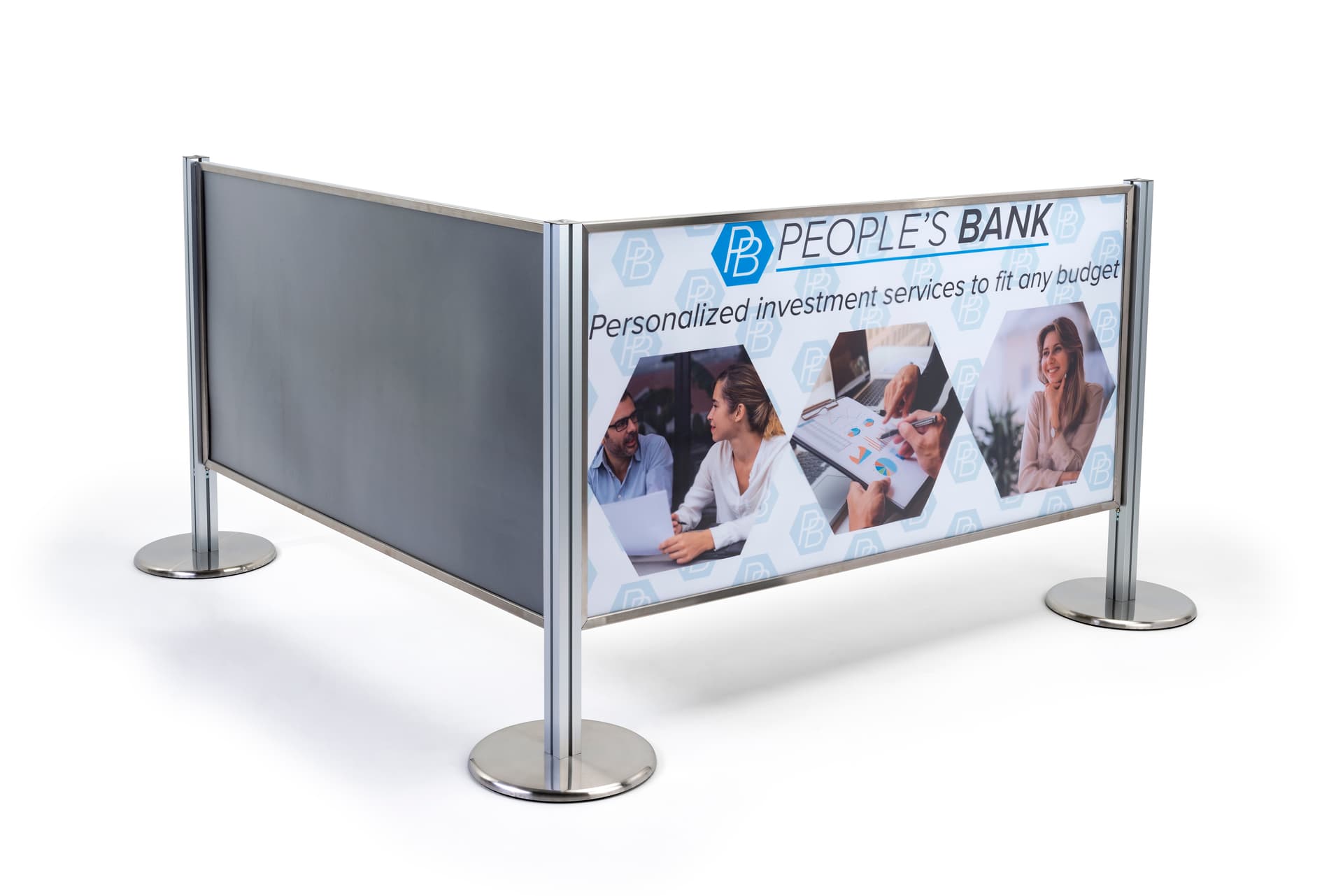 Configurable stanchion advertising barriers