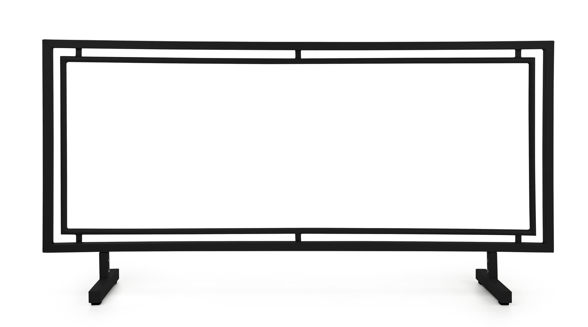 Outdoor cafe barrier with custom printing has 71.5 inch frame width