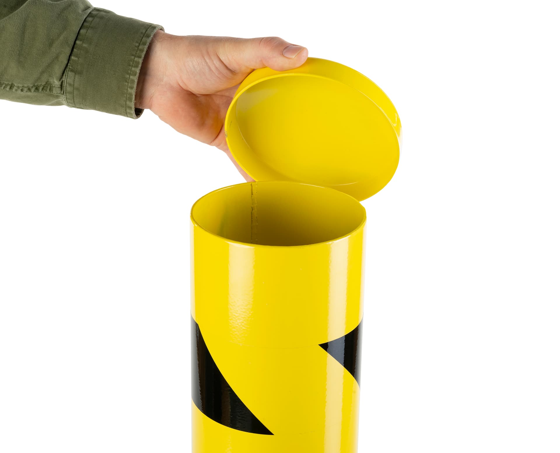 Steel bollard surface mount has removable cap