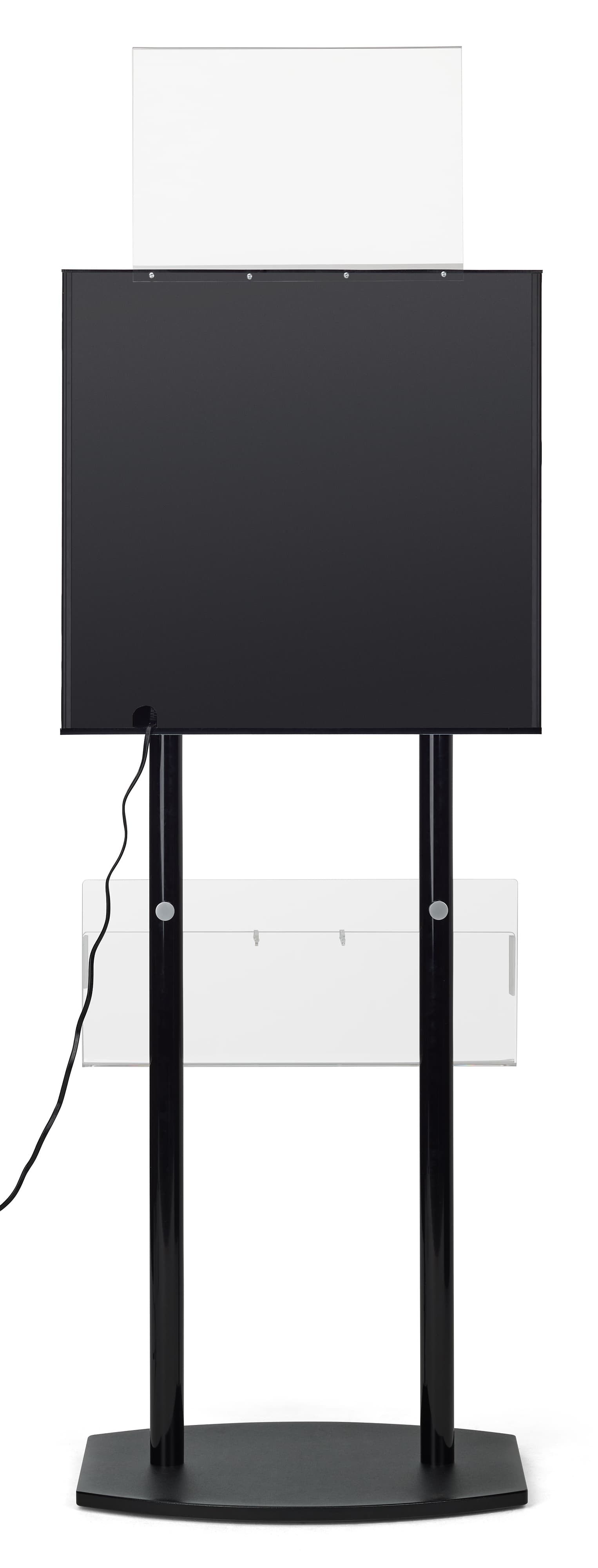 Public charging kiosk with rear mounted header sign