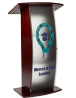 Mahogany contemporary lectern with custom curved panel