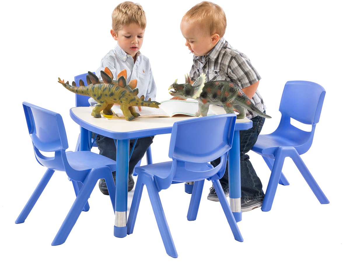 Blue Height Adjustable Children’s Table | Curved Rectangle | Displays2Go