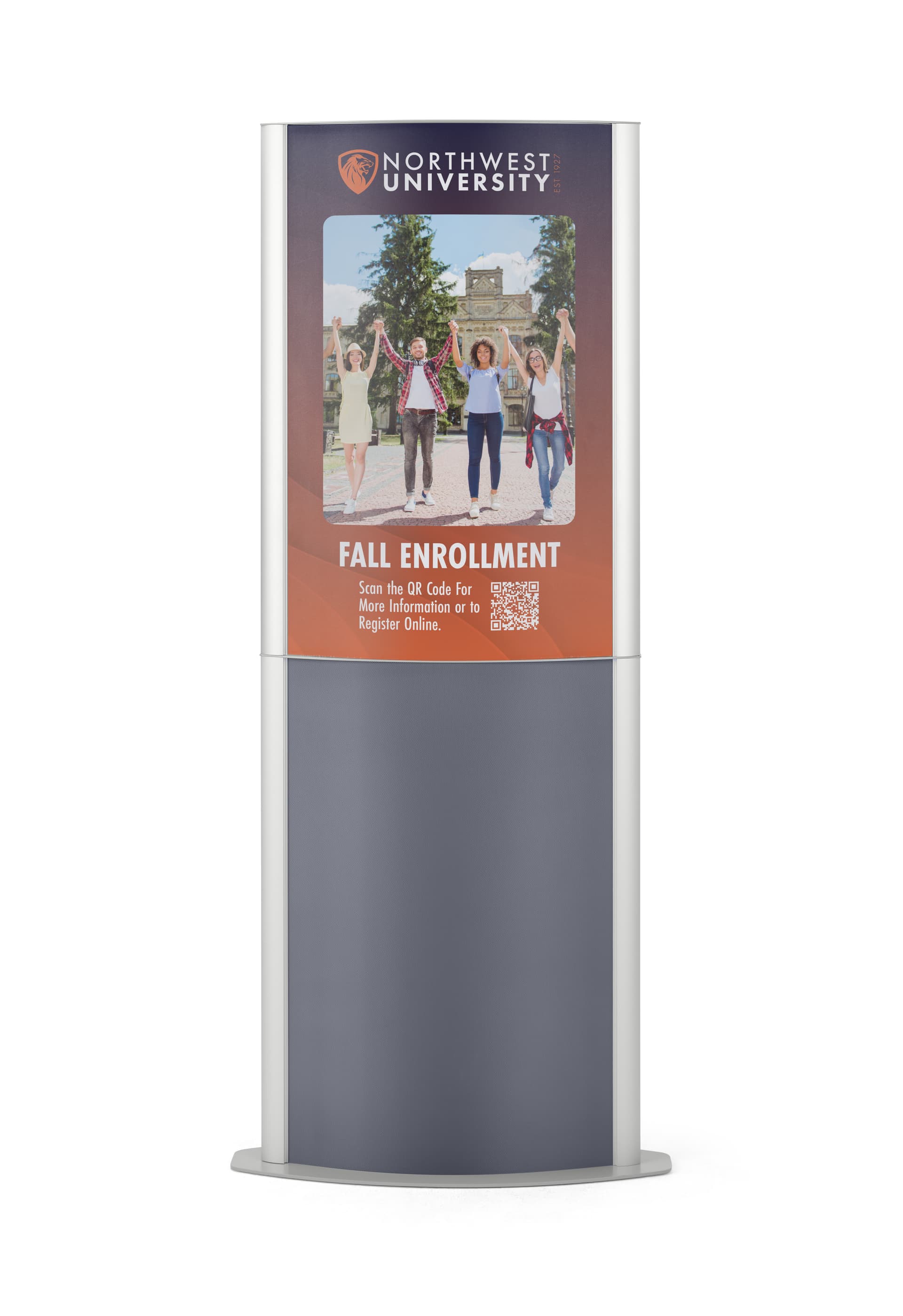 Floor standing poster holder in silver