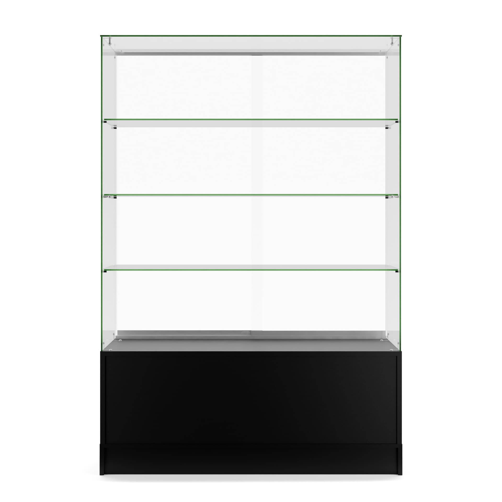 Free standing display case with three glass shelves
