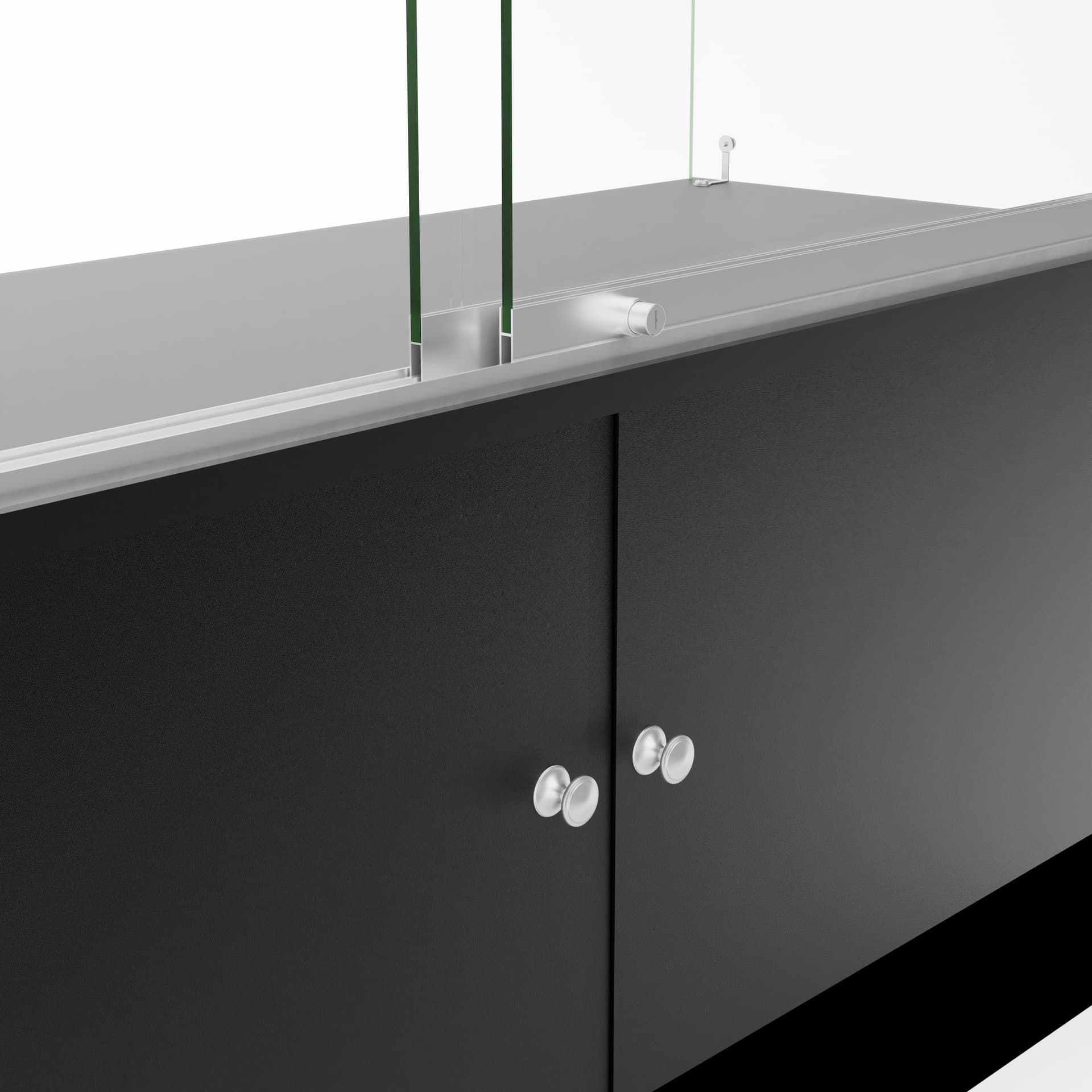 Free standing display case with storage compartment