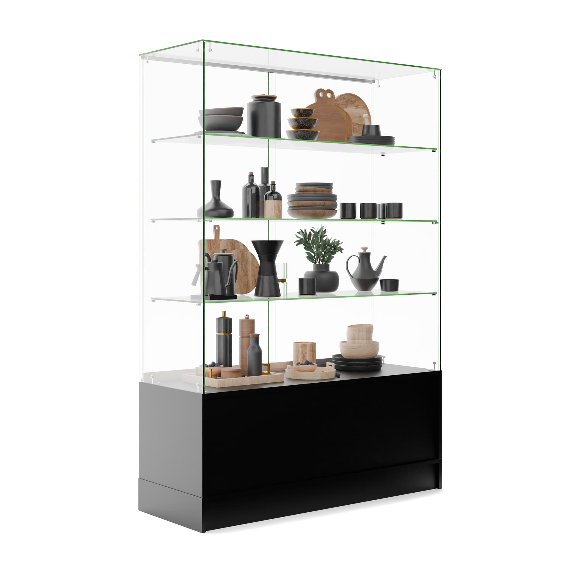 Free standing display case with black base
