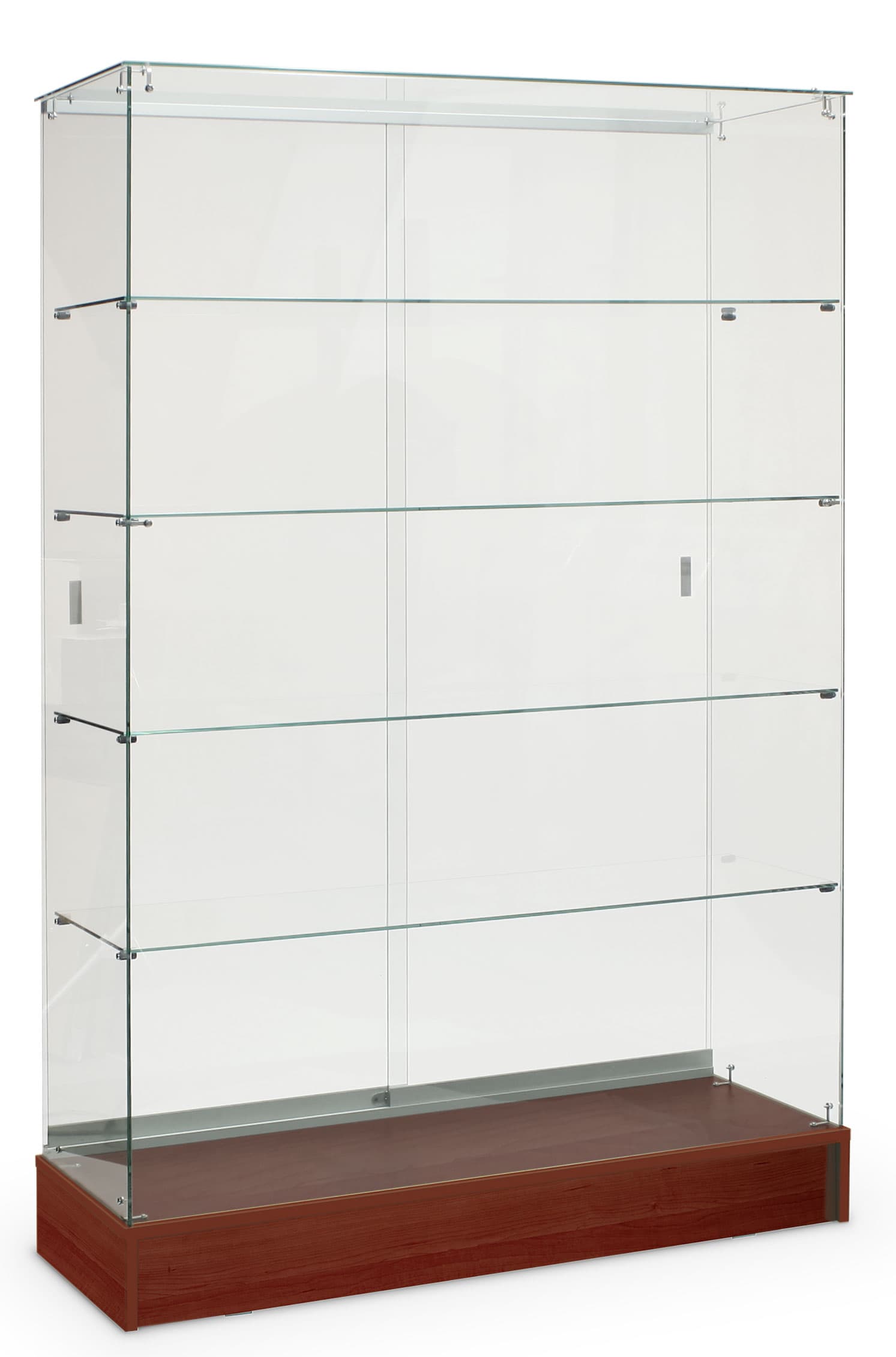 Glass Displays Feature Cherry Finish