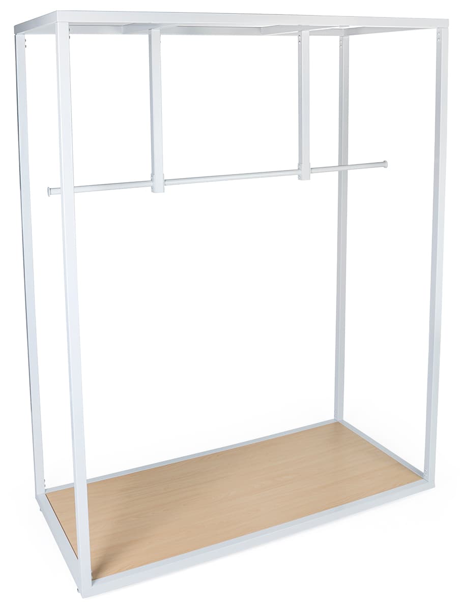 Partitioned rail boutique floor clothing hanger display