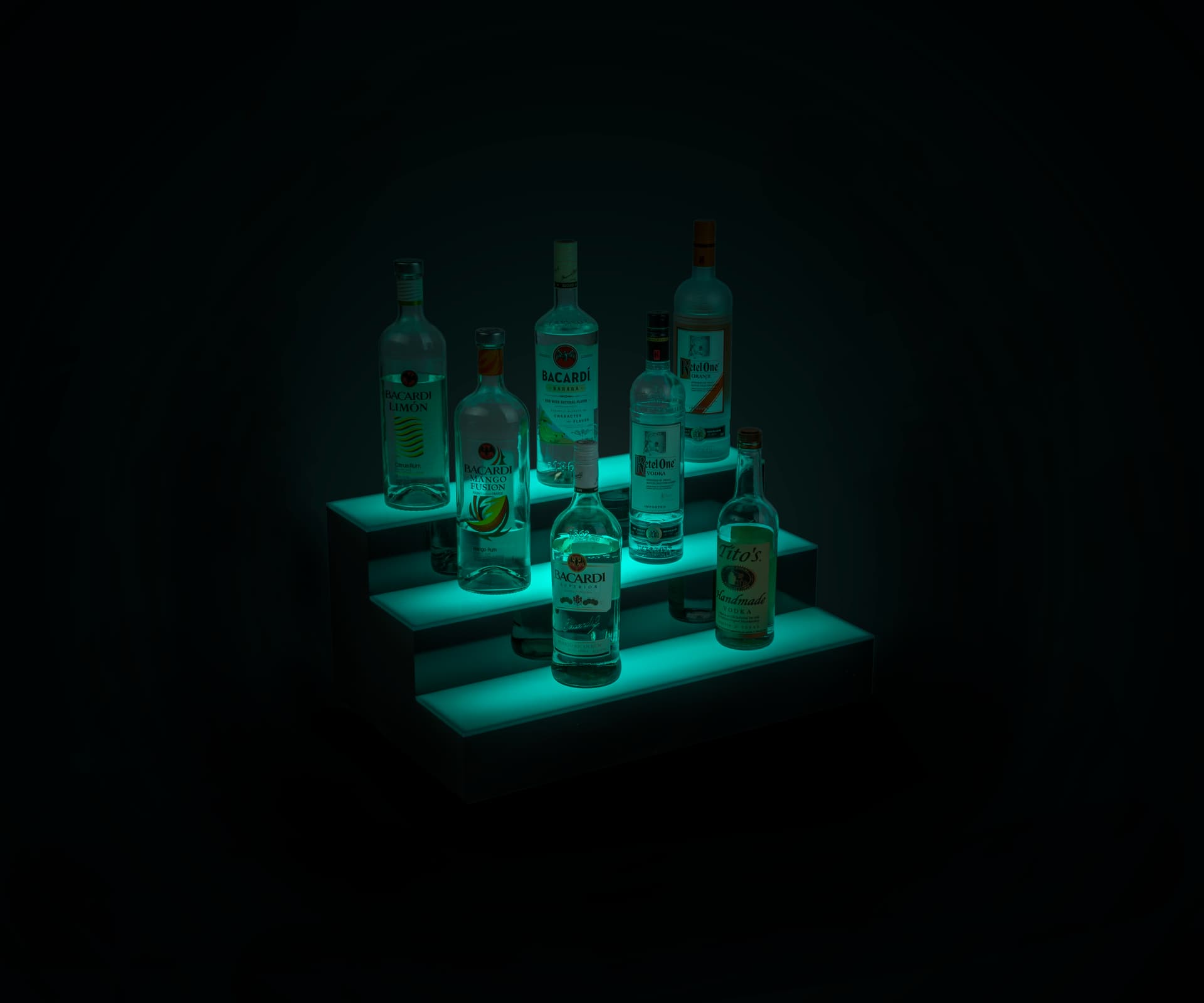 lighted bottle display runs for up to 12 hours