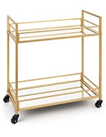 Rectangular french trolley bar cart with mirrored glass shelves 