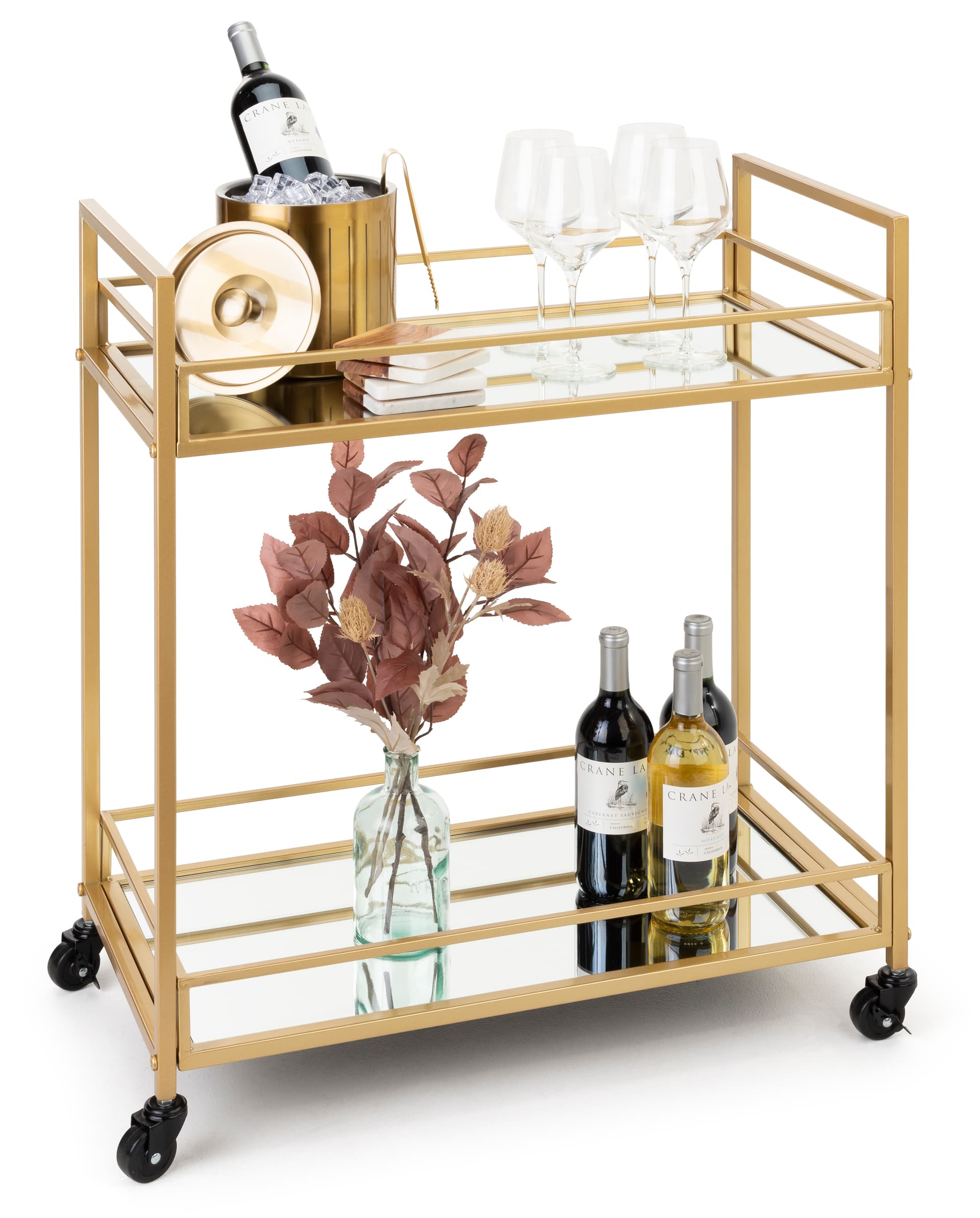 French trolley bar cart with 2 locking and 2 non locking wheels 