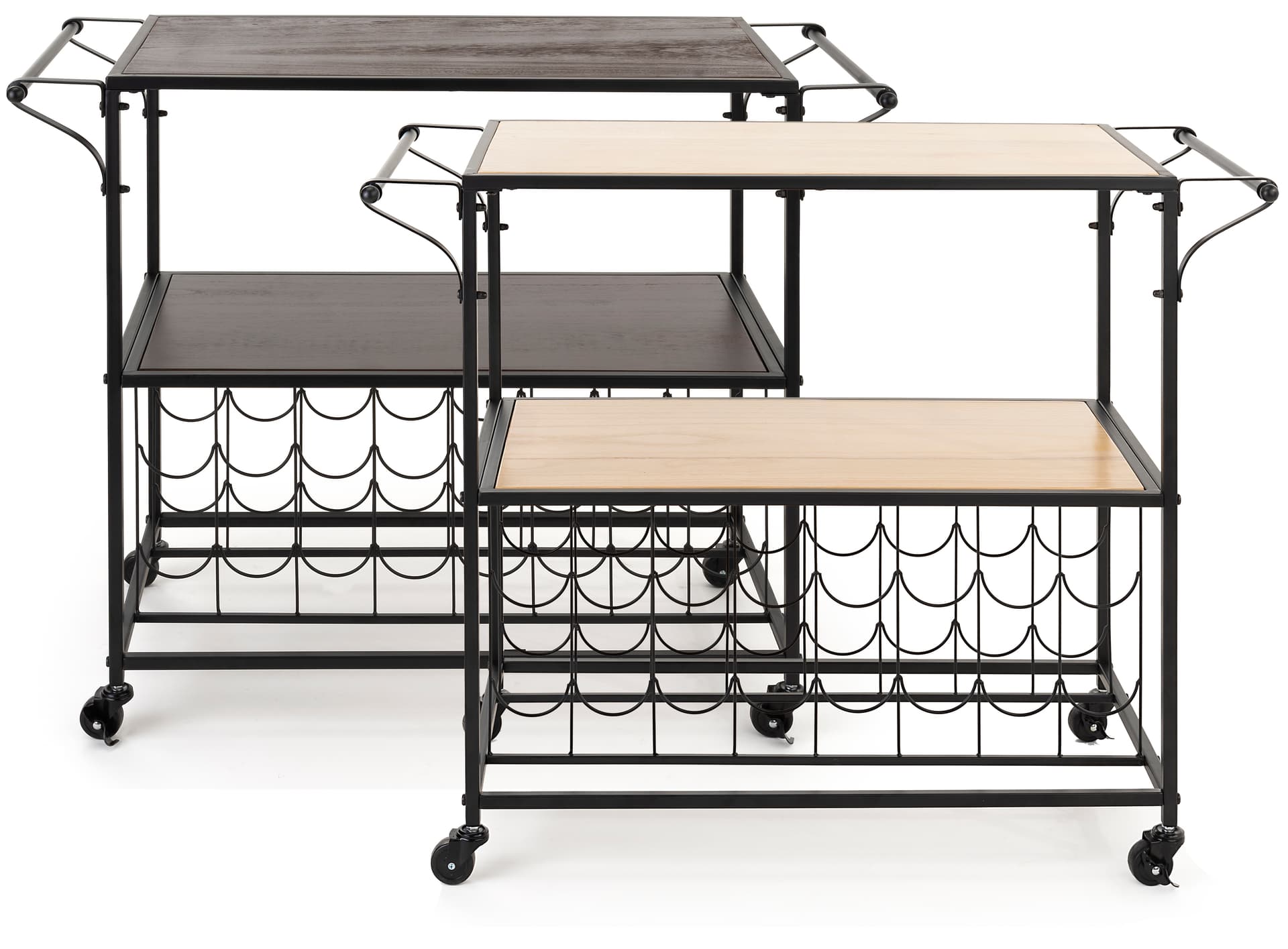 Liquor cart with wine rack features a modern farmhouse inspired look
