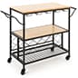 37 x 28 Wood and Metal Bar Cart with 9 Bottle Compartments, Caster Wheels - Black