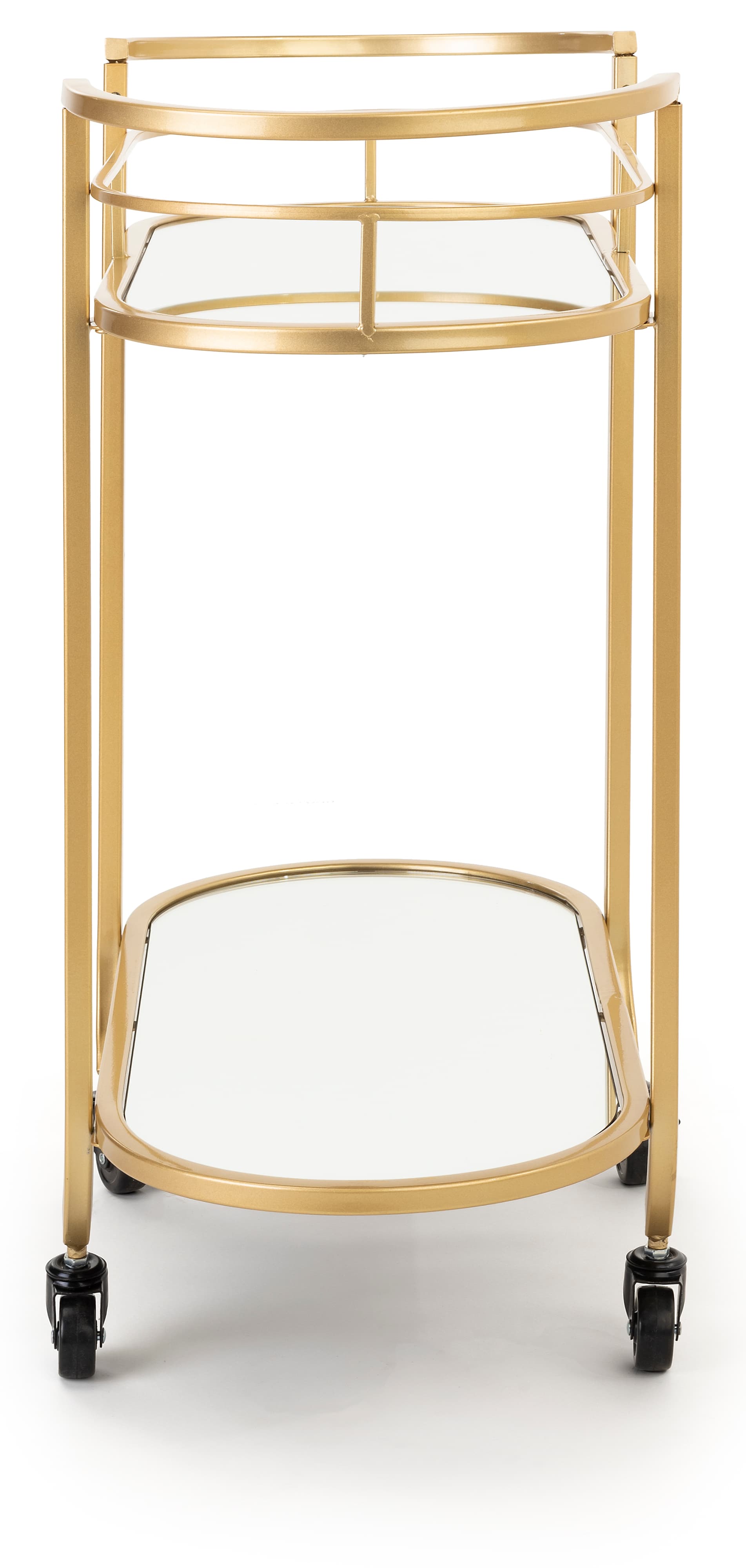 29 inch tall oval serving cart on wheels with mirrored glass shelves 