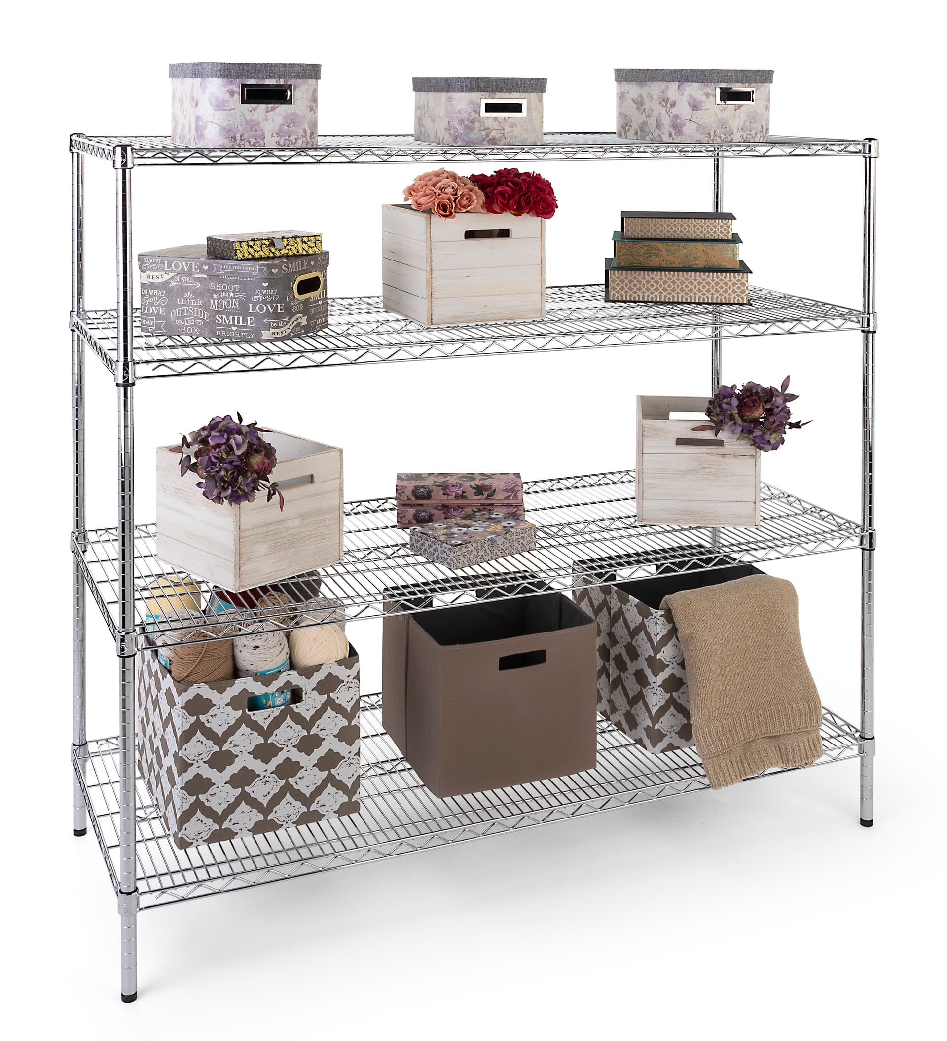 Commercial wire rack shelving has adjustable levels