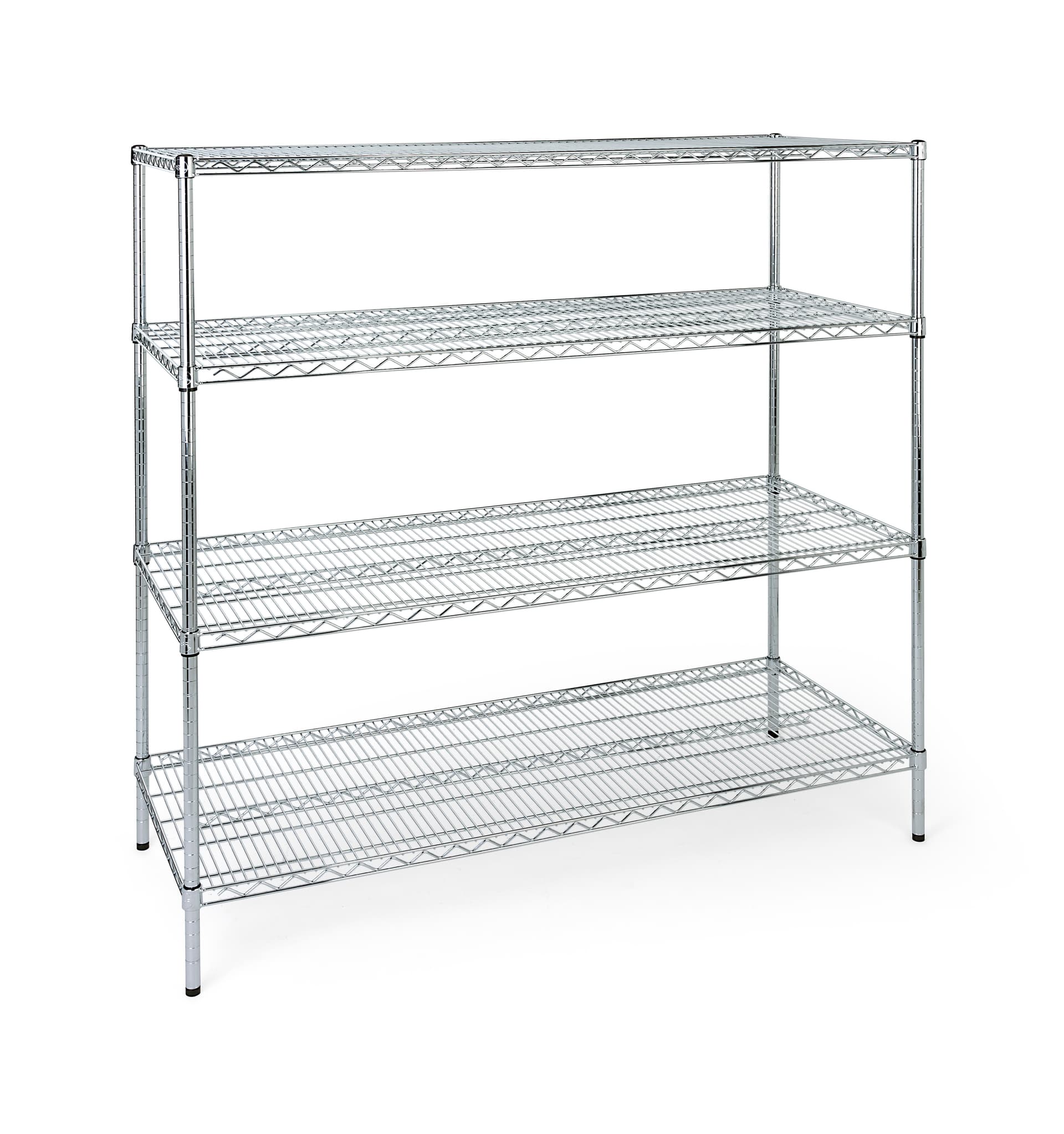 Commercial wire rack shelving with four heavy-duty tiers