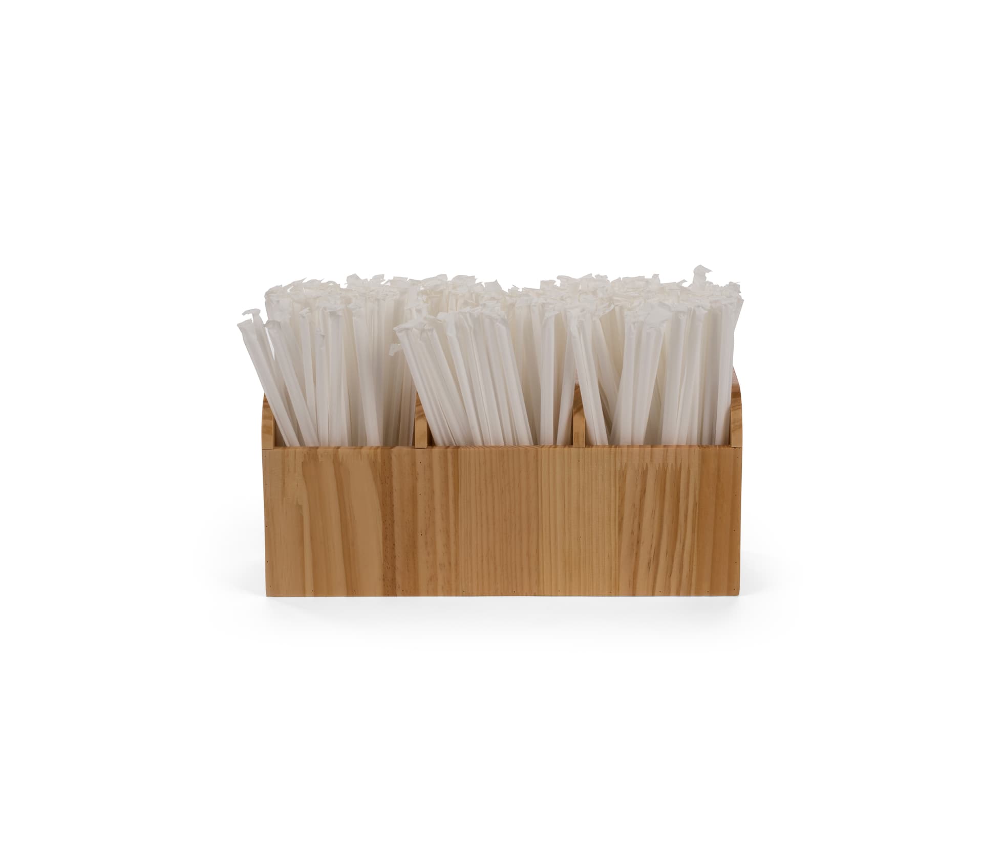 Wood stirrer dispenser straw caddy for single-use utensils