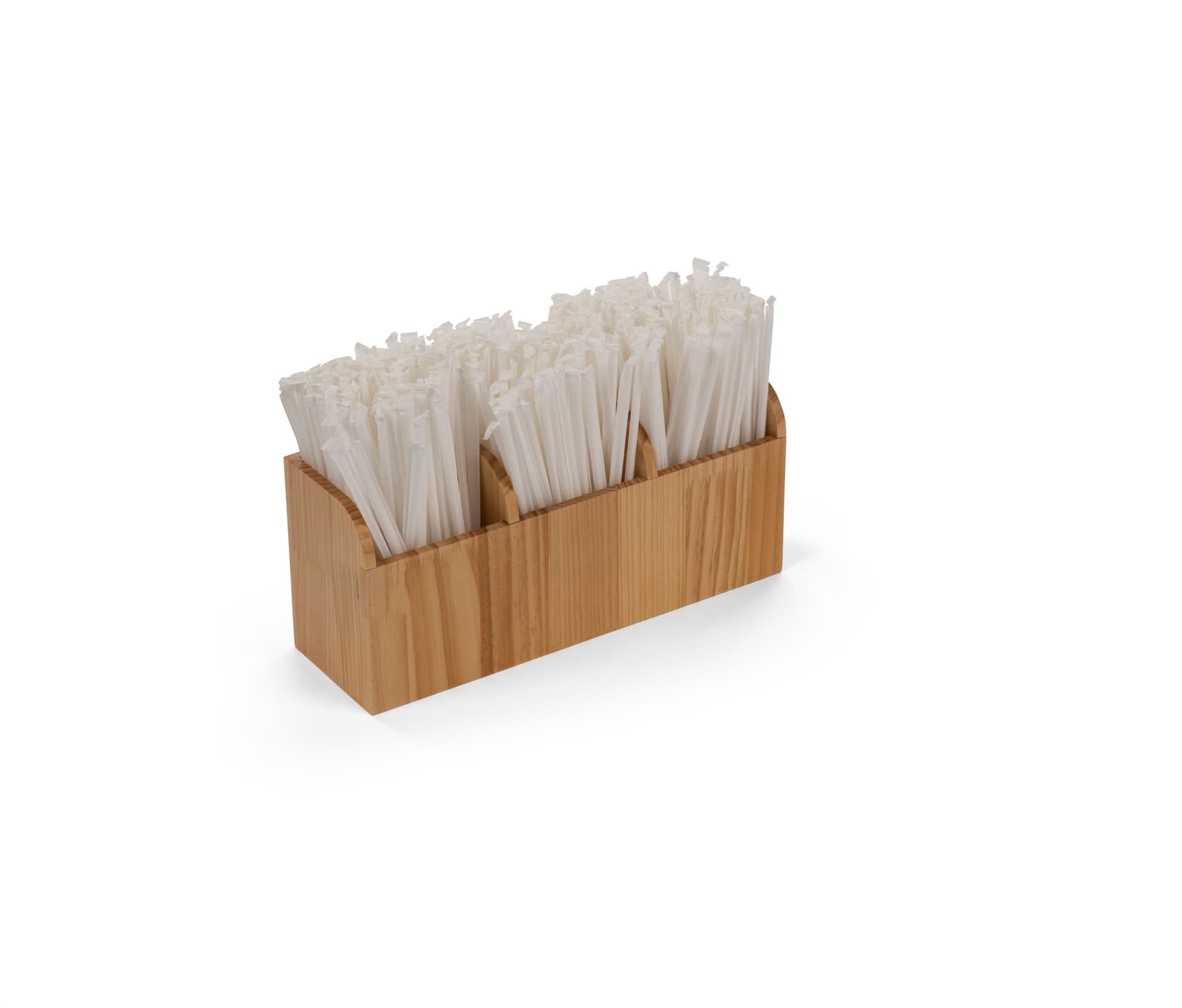Three-pocket wood stirrer dispenser straw caddy