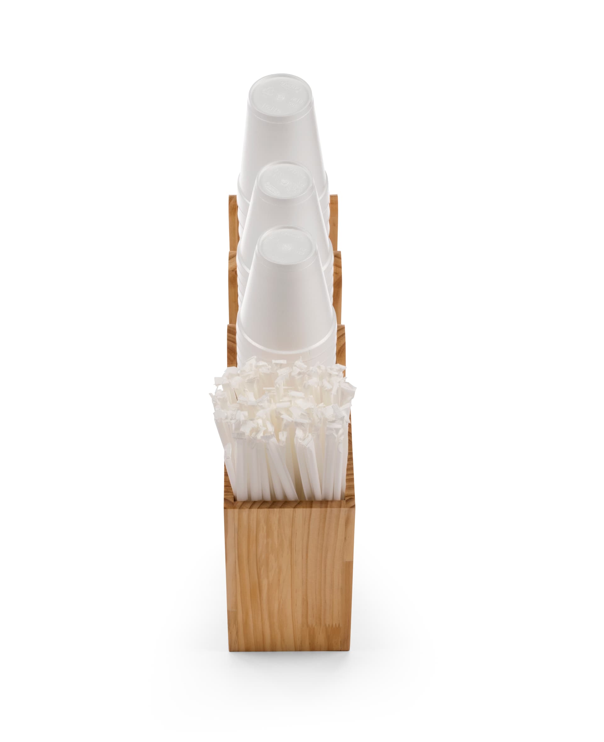 Coffee cup and lid organizer with straw pocket