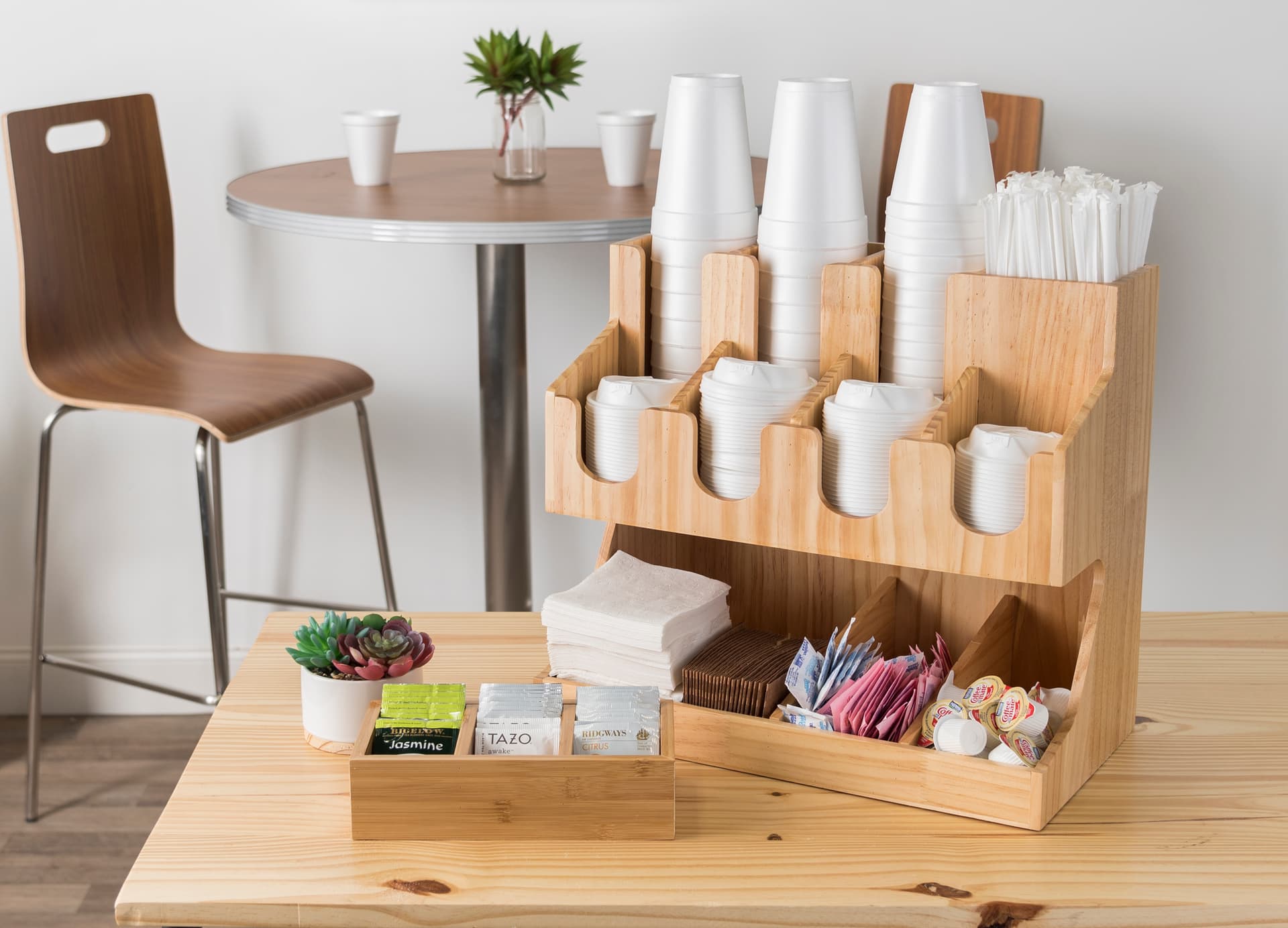 Condiment Packet Dispenser | Three Compartment Bamboo Organizer ...