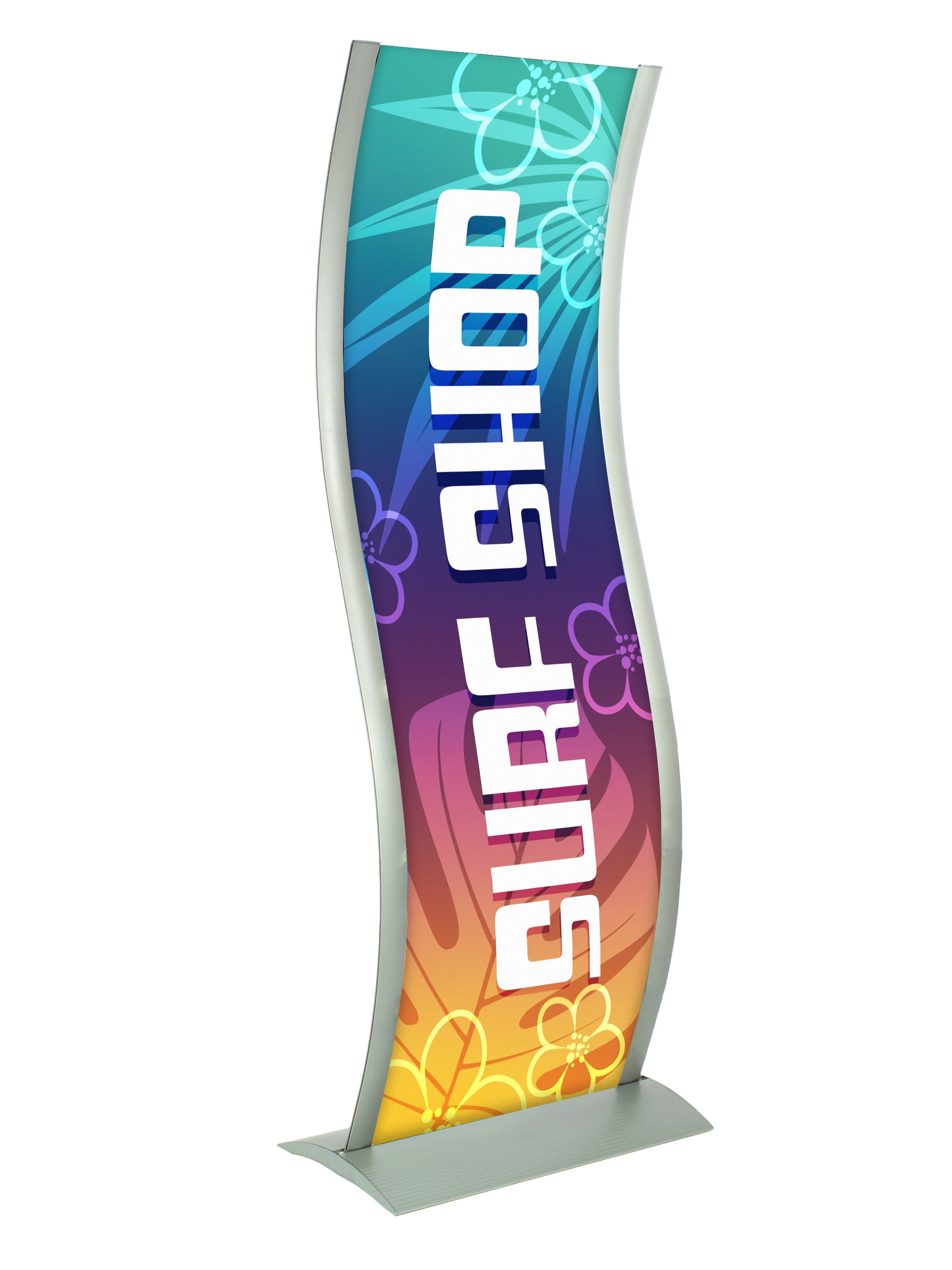 Waved poster stand display with double sided design 