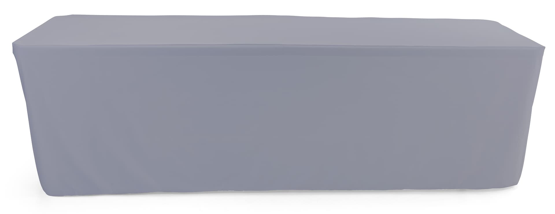Gray trade show table throws with fitted skirt design