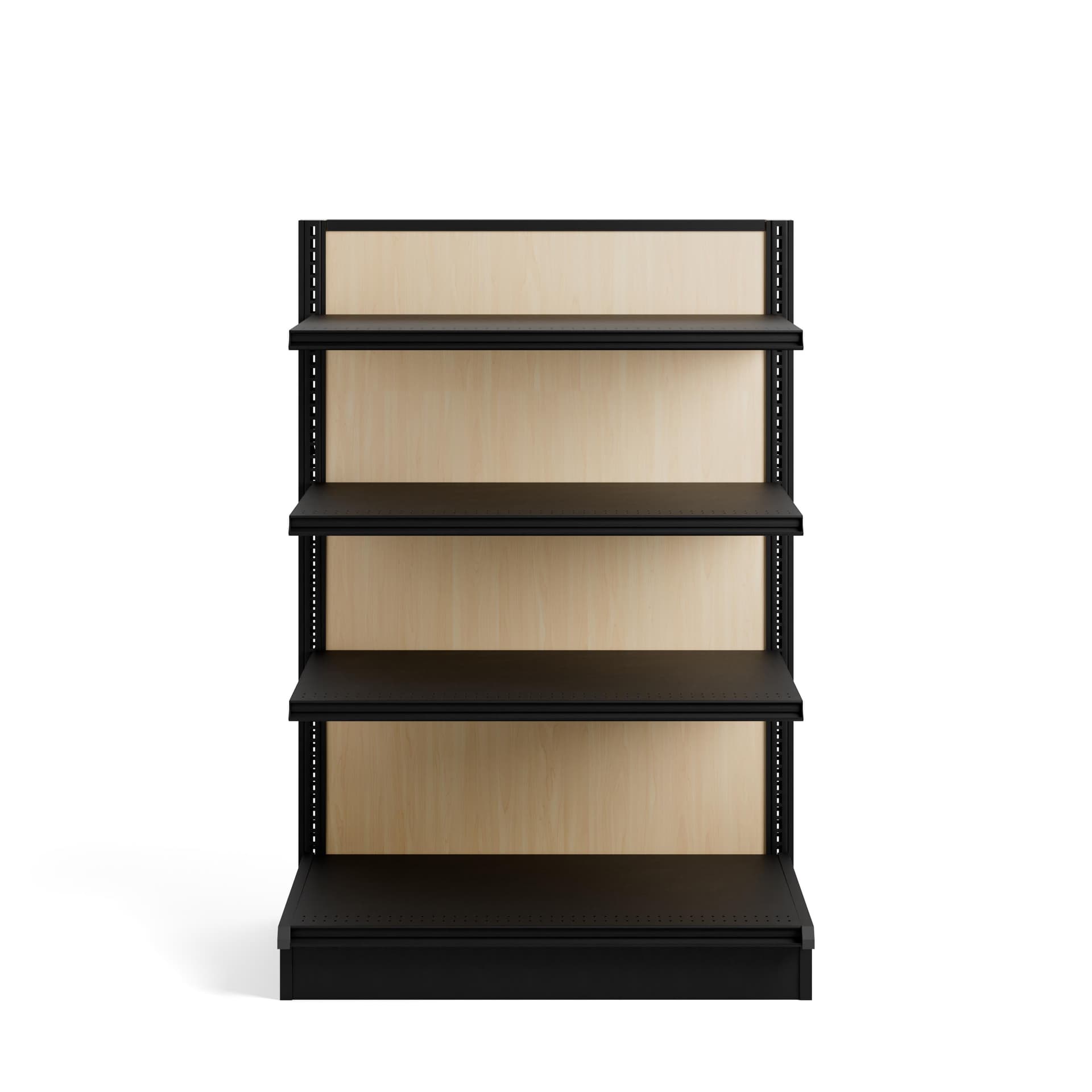 Endcap add-on for GDBL retail gondolas compatible showcasing the unit unpropped 
