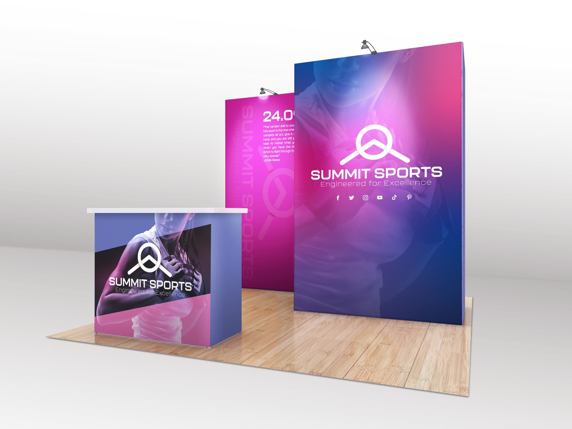 Modular exhibit booth with counter and locking storage