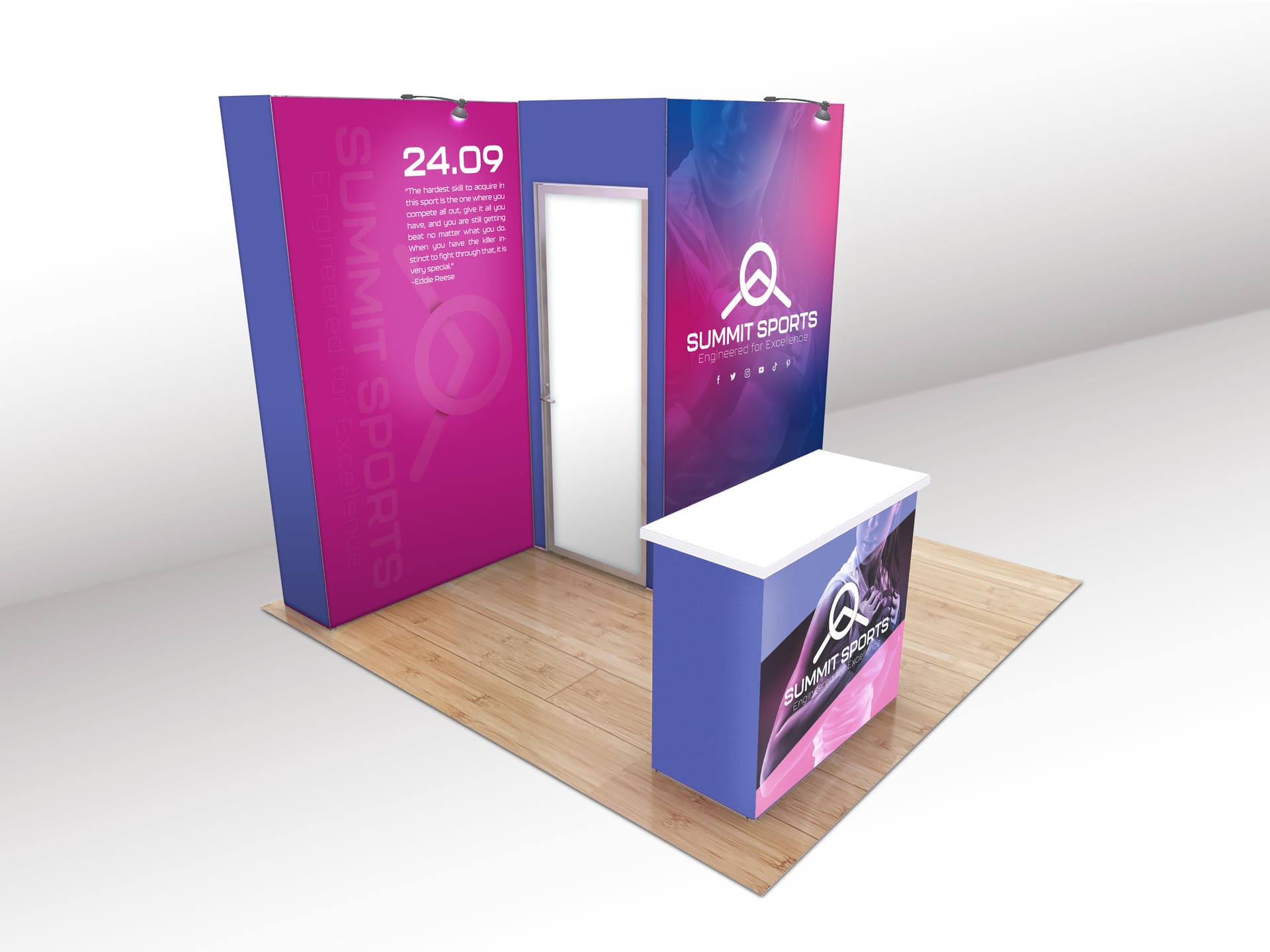 Modular exhibit booth with full-size closet and door