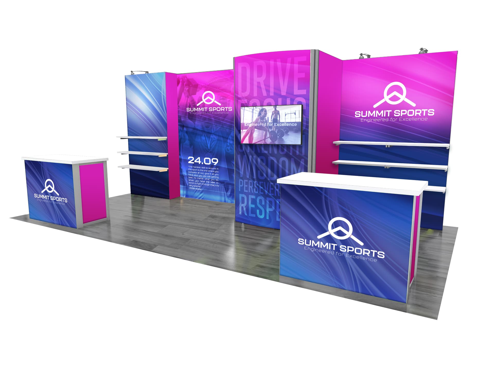 Modular booth display with monitor mount