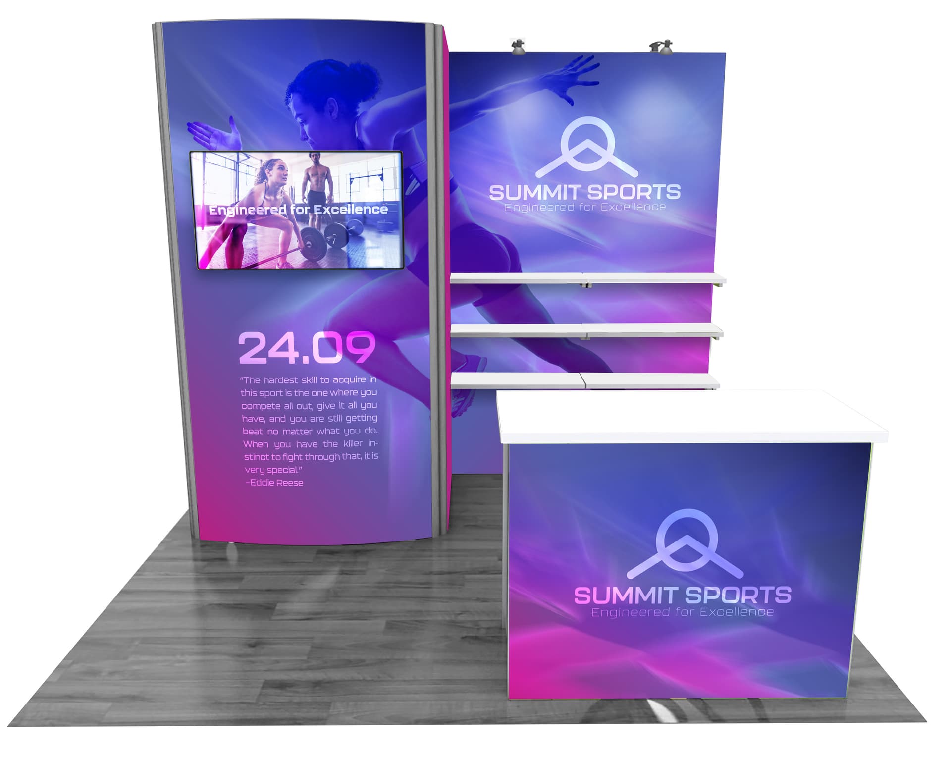 Modular exhibition system with six shelves 