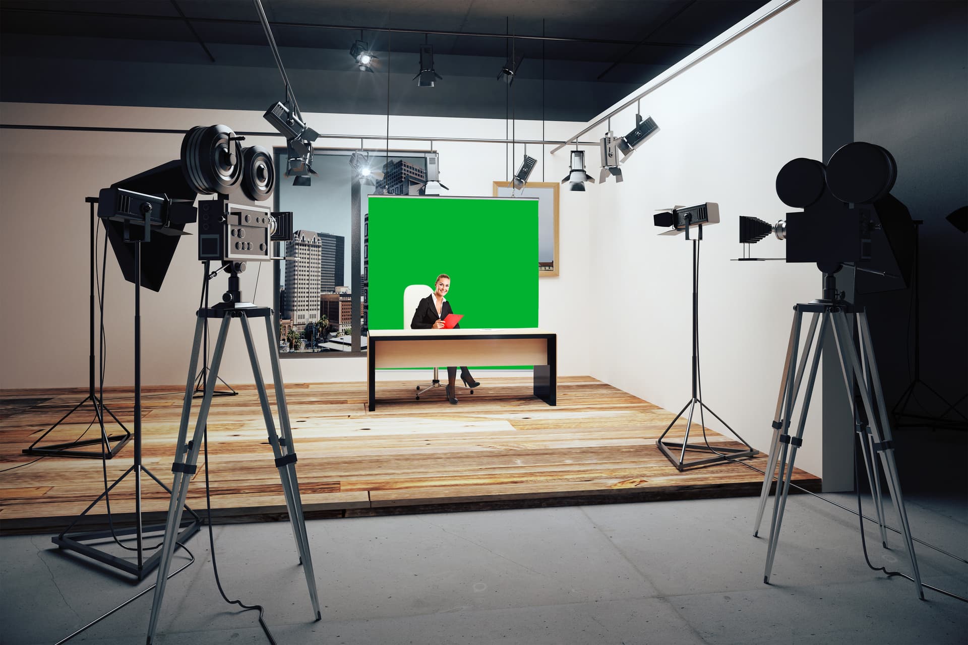Hanging green screen backdrop with dye sublimation PMS 354 C
