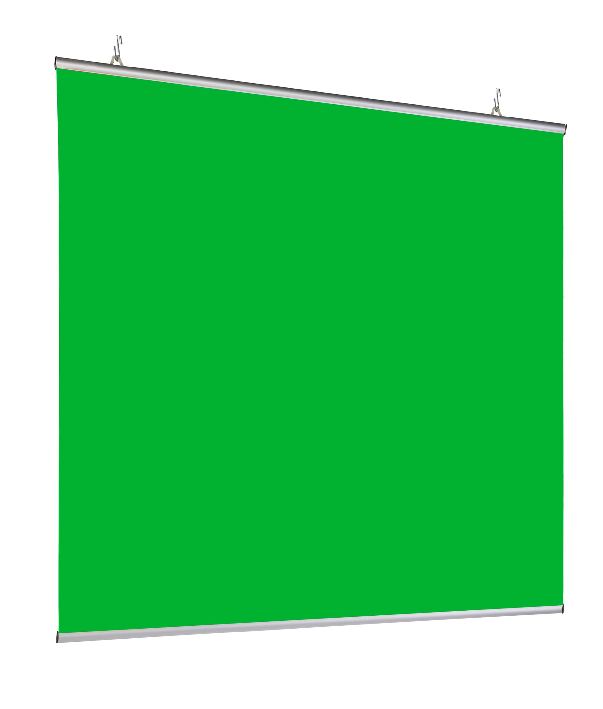 Hanging green screen backdrop with overall dimensions of 72 inches by 72 inches
