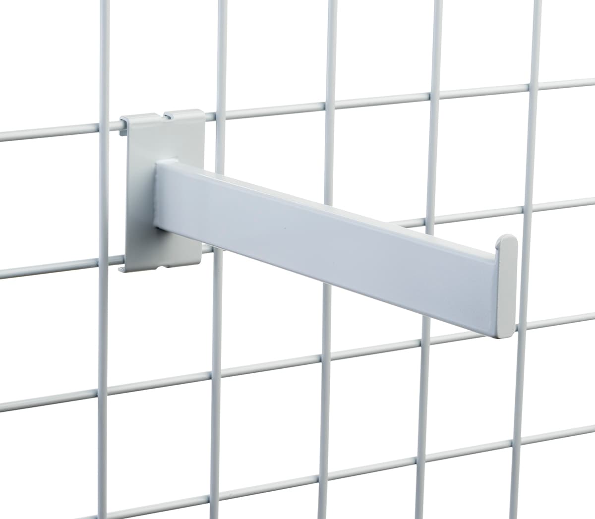 Glossy white 12" square tube gridwall faceout arm
