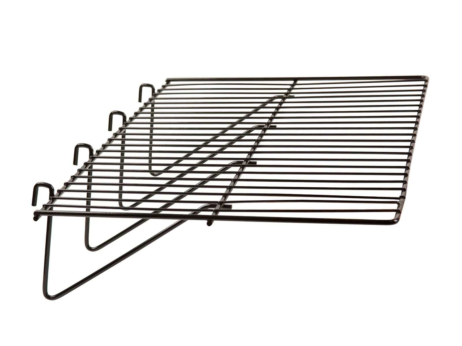Wire shelf for gridwall or slatwall showcases merchandise 