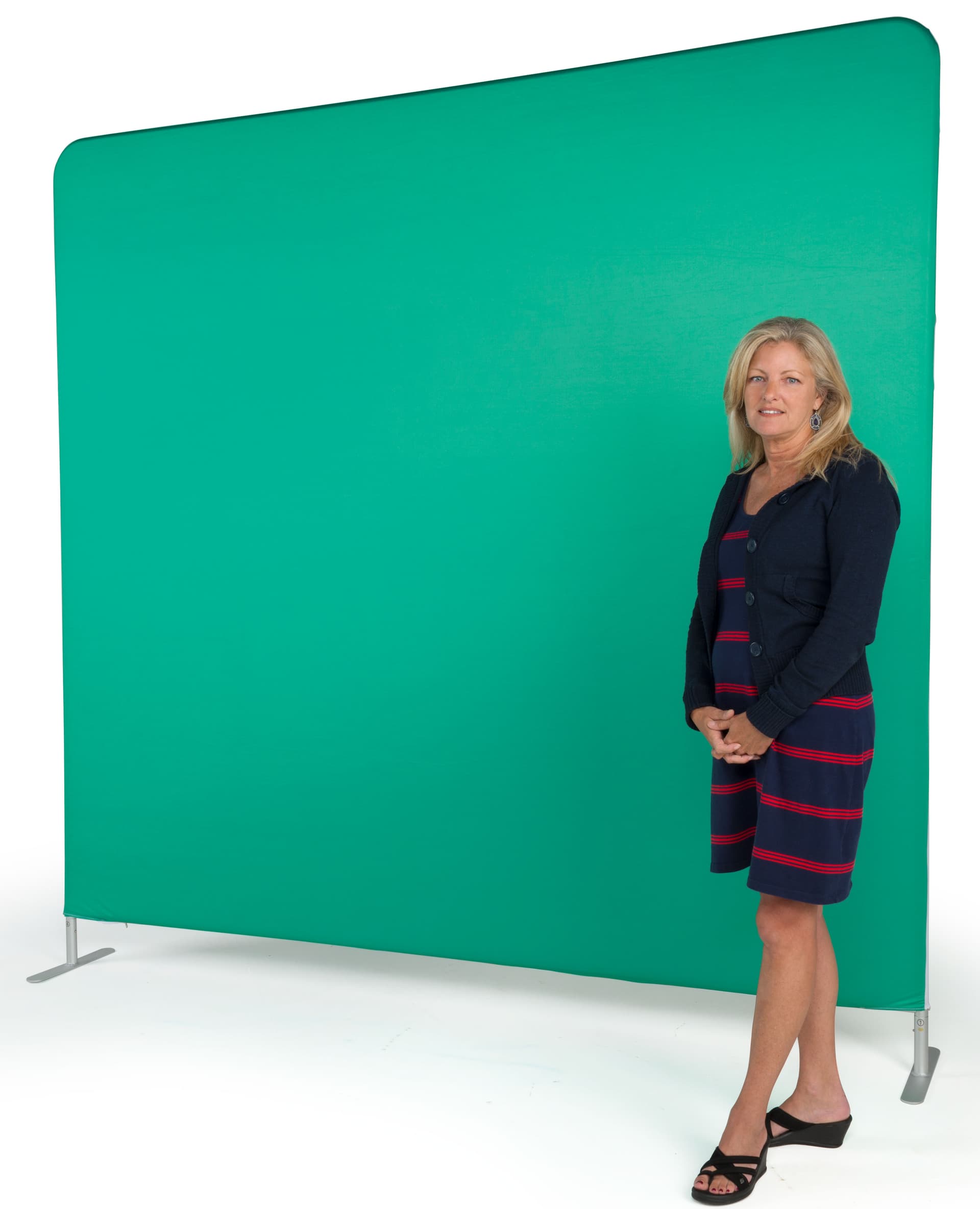 Chroma key fabric backdrop with model