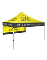 Portable canopy tent backwall with double sided graphics