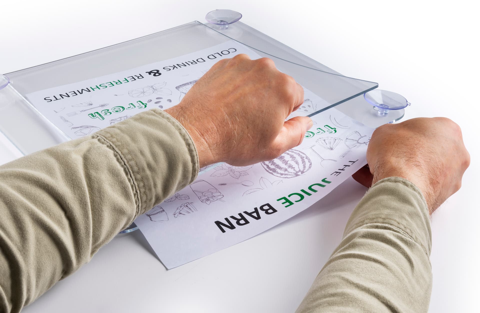 Window sign holder with two slots for graphics