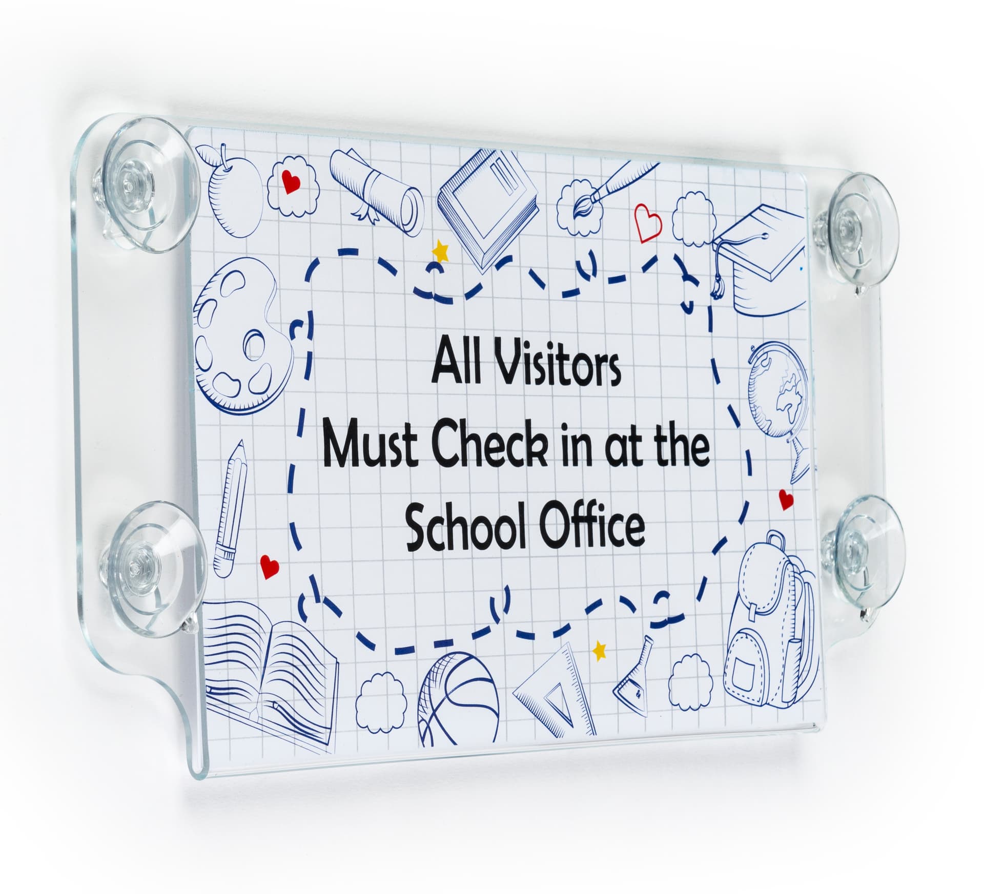 Window sign holder with four suction cups