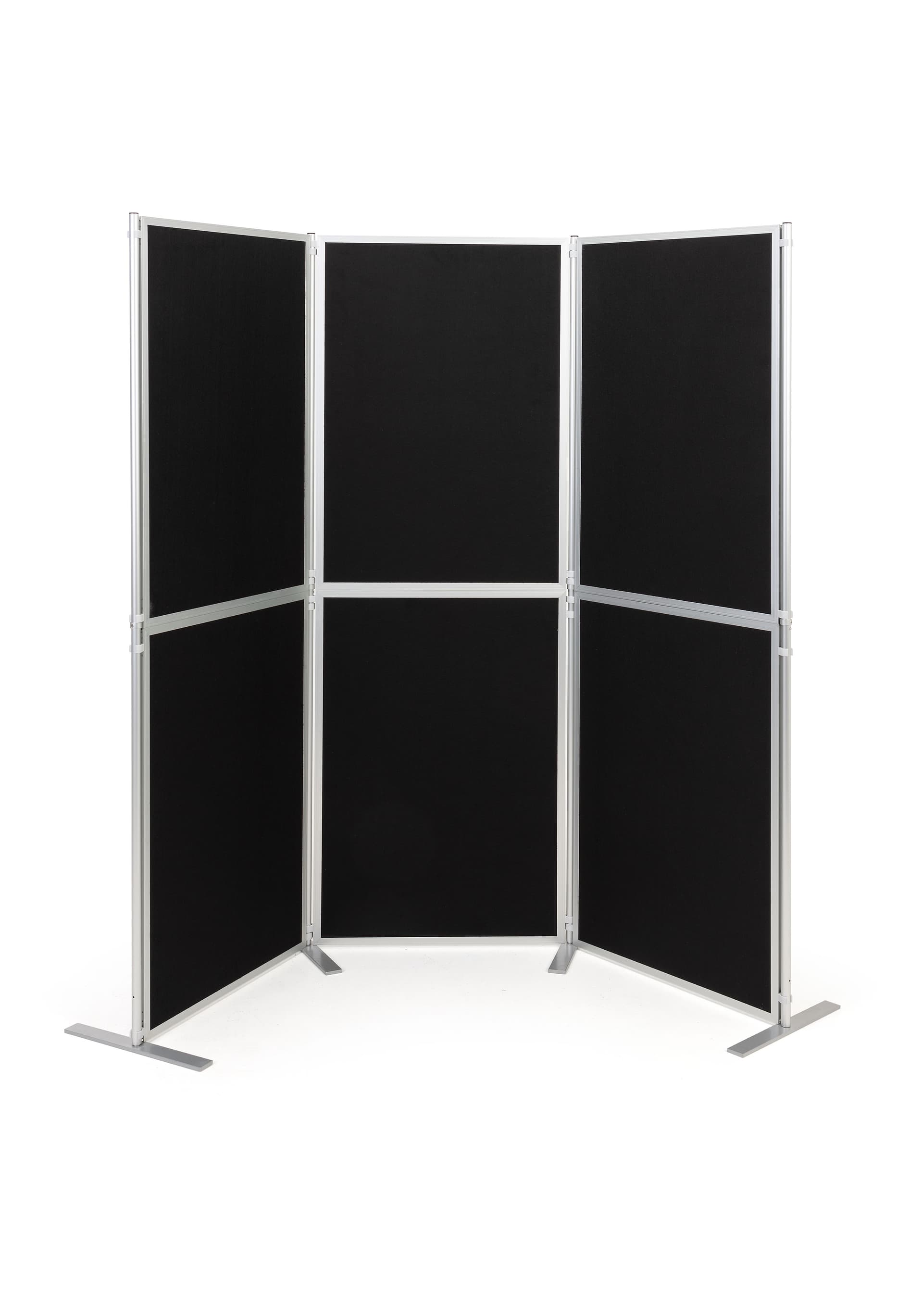 Folding portable backdrop panels with six individual hook-and-loop panels 